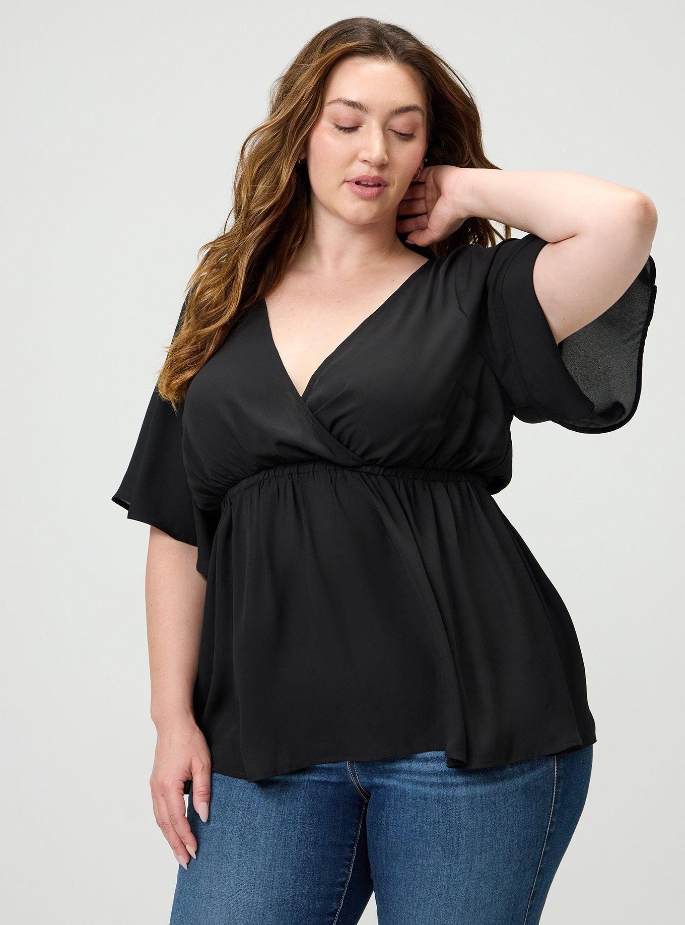 Georgette Surplice Babydoll Top, DEEP BLACK, alternate