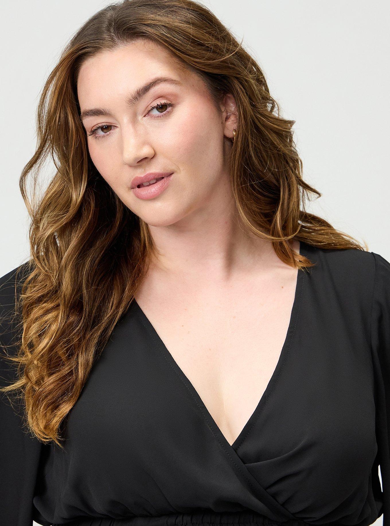 Georgette Surplice Babydoll Top, DEEP BLACK, alternate