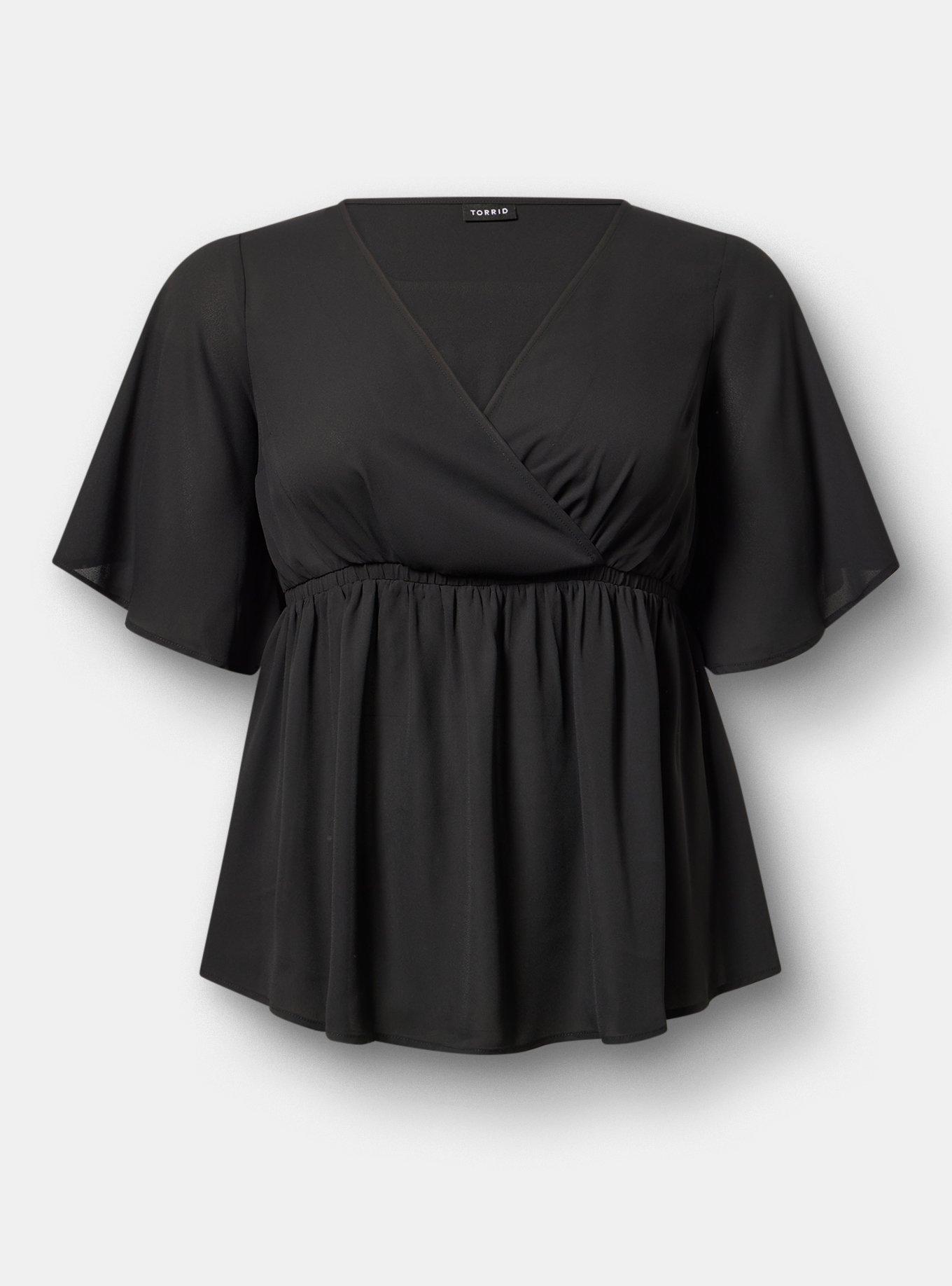 Georgette Surplice Babydoll Top, DEEP BLACK, hi-res
