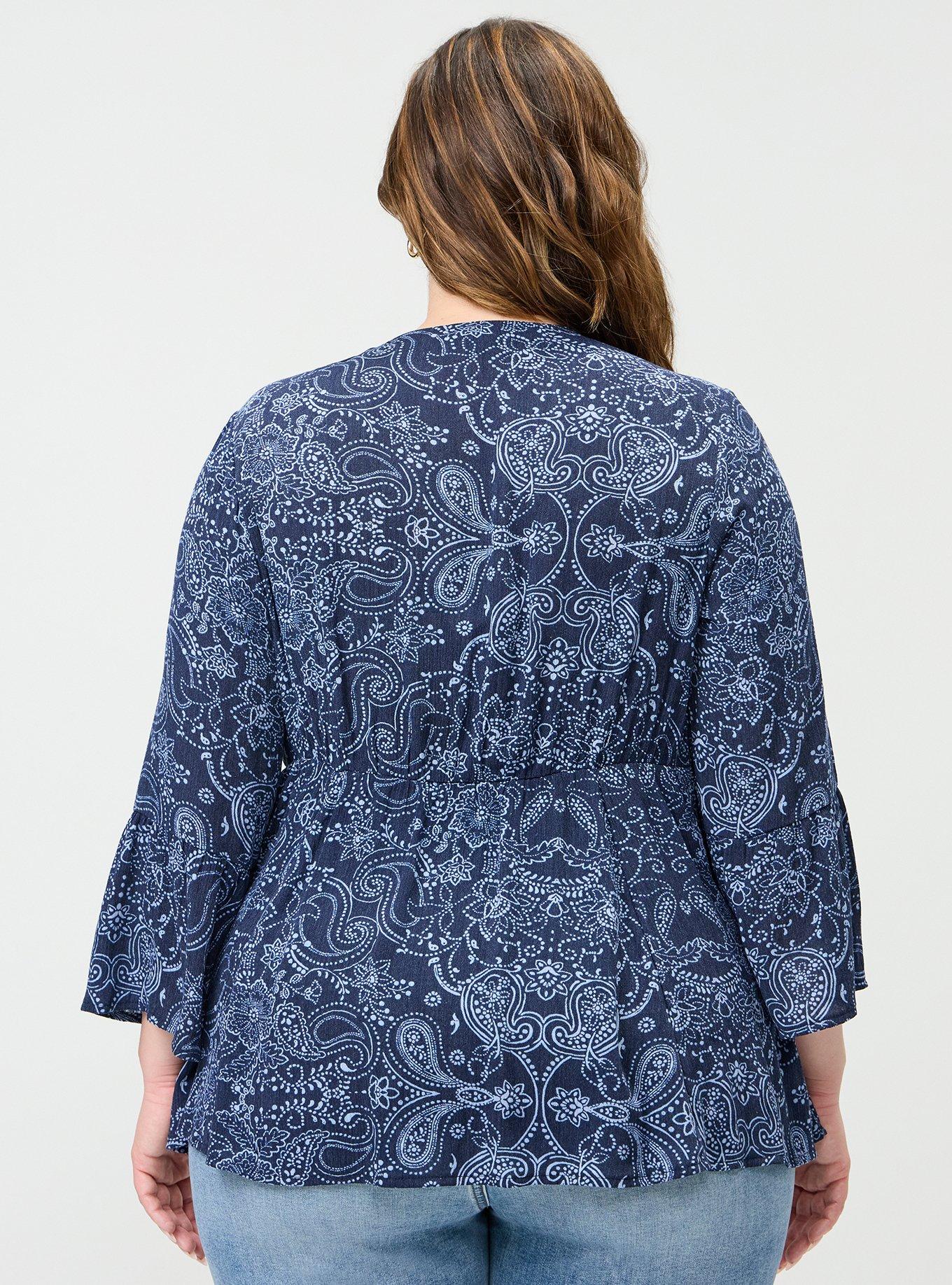 Gauze Babydoll Lace Up Top, DOTTED PAISLEY BANDANNA NAVY, alternate