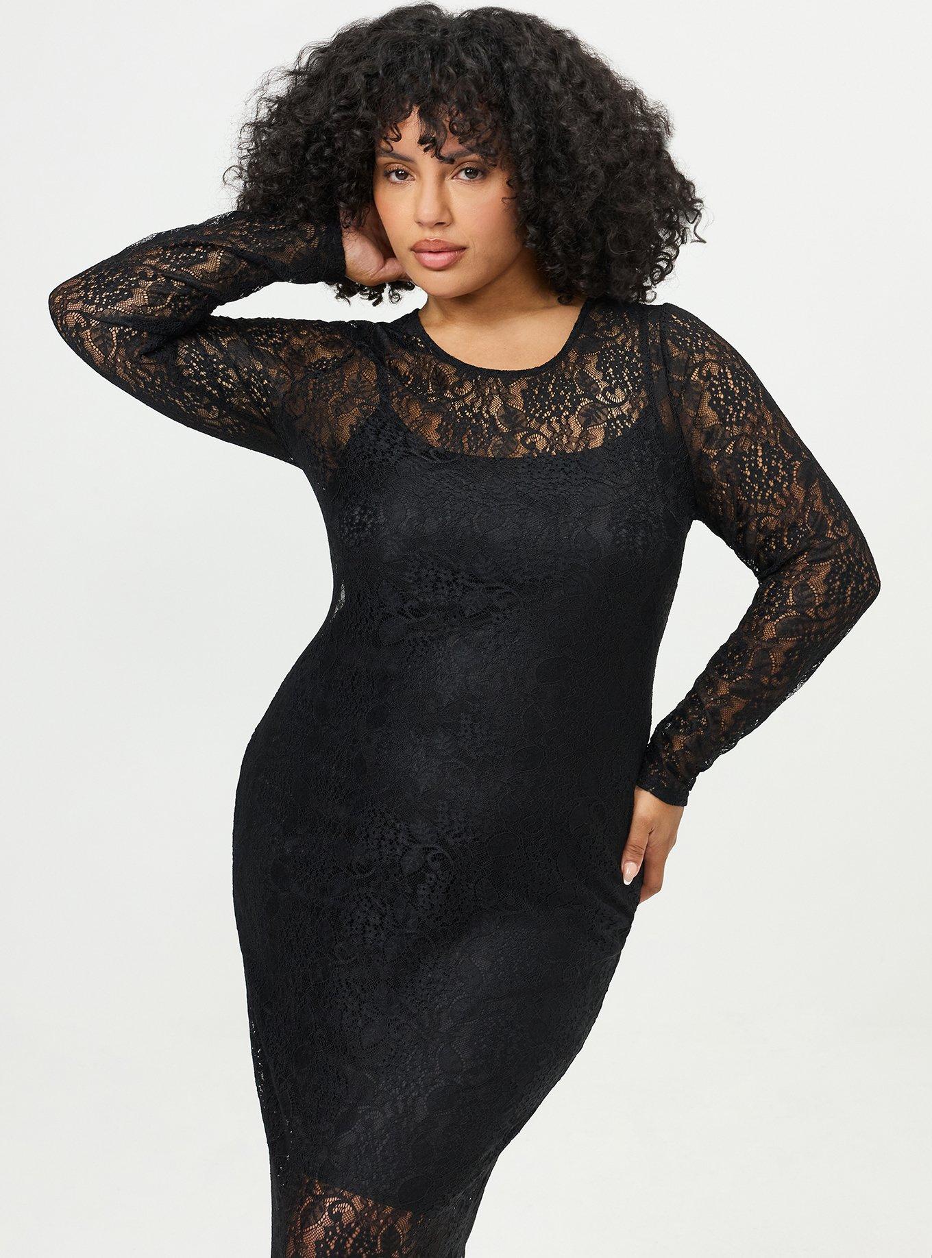 Plus Size Lace Column Maxi Dress, DEEP BLACK, alternate