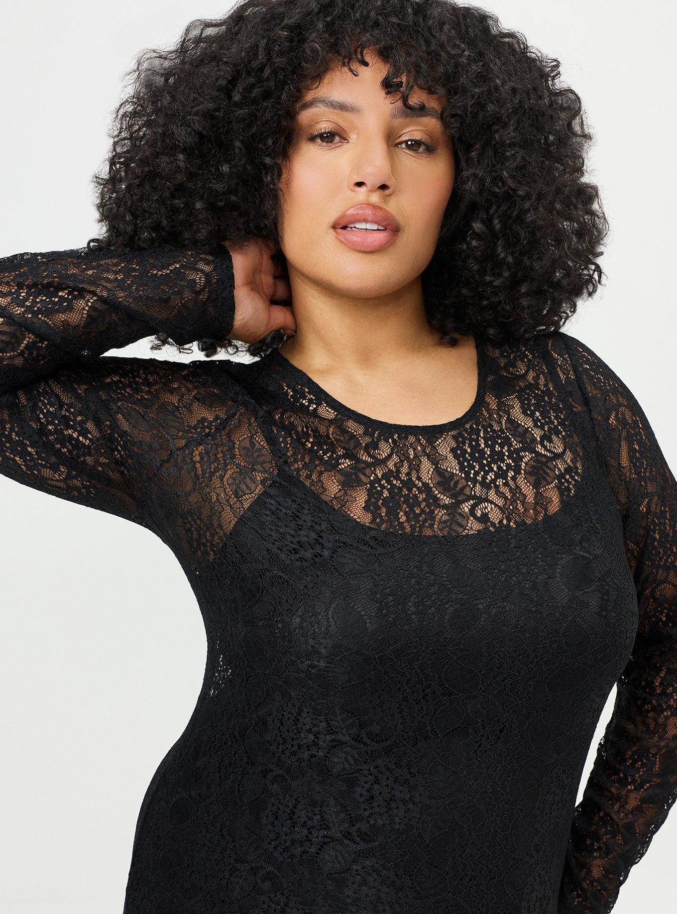 Plus Size Lace Column Maxi Dress, DEEP BLACK, alternate