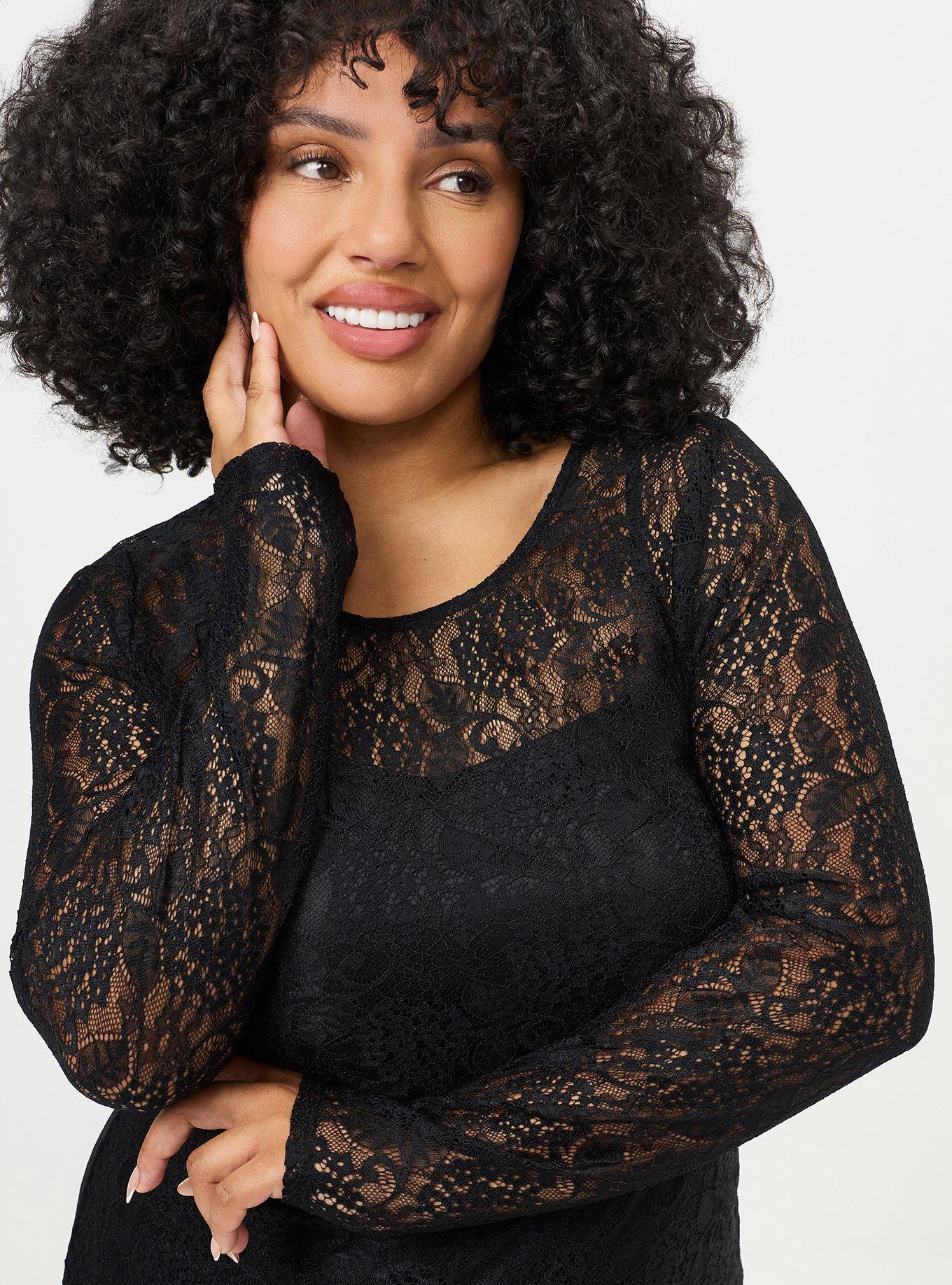 Plus Size Lace Column Maxi Dress, DEEP BLACK, alternate