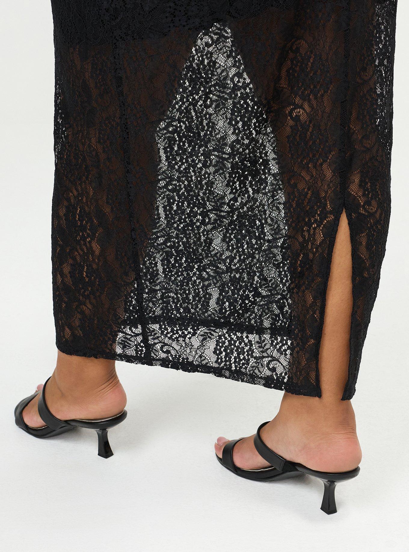 Plus Size Lace Column Maxi Dress, DEEP BLACK, alternate