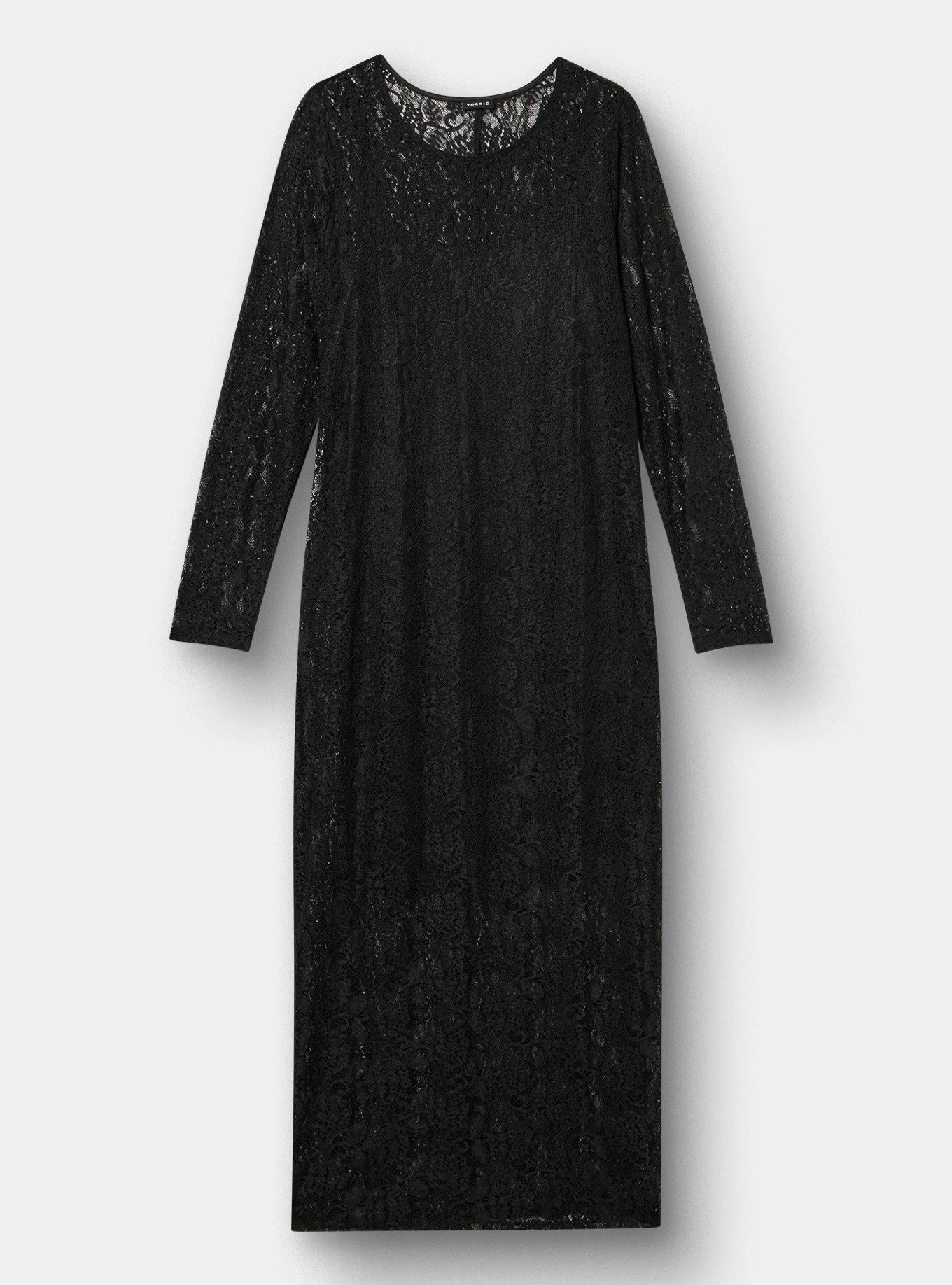 Plus Size Lace Column Maxi Dress, DEEP BLACK, flat