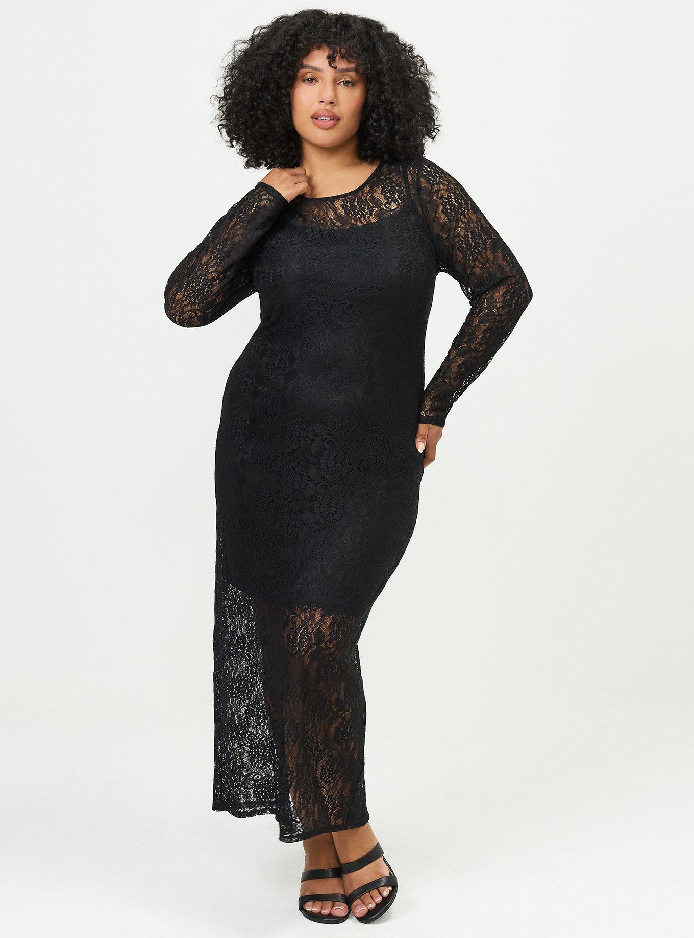 Lace Column Maxi Dress, DEEP BLACK, hi-res