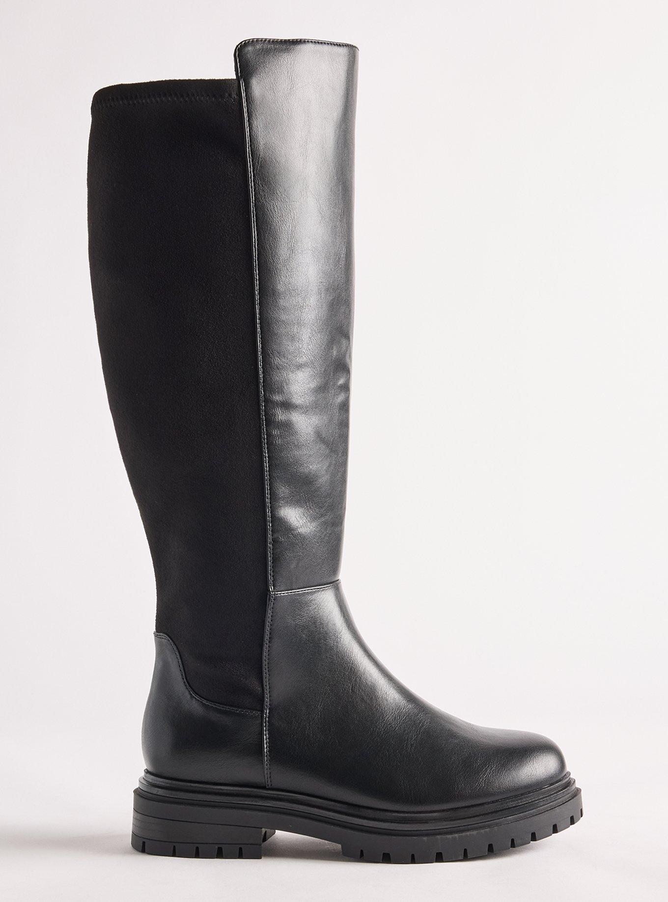 Lug Sole Stretch Back Knee Boot (WW), BLACK, alternate