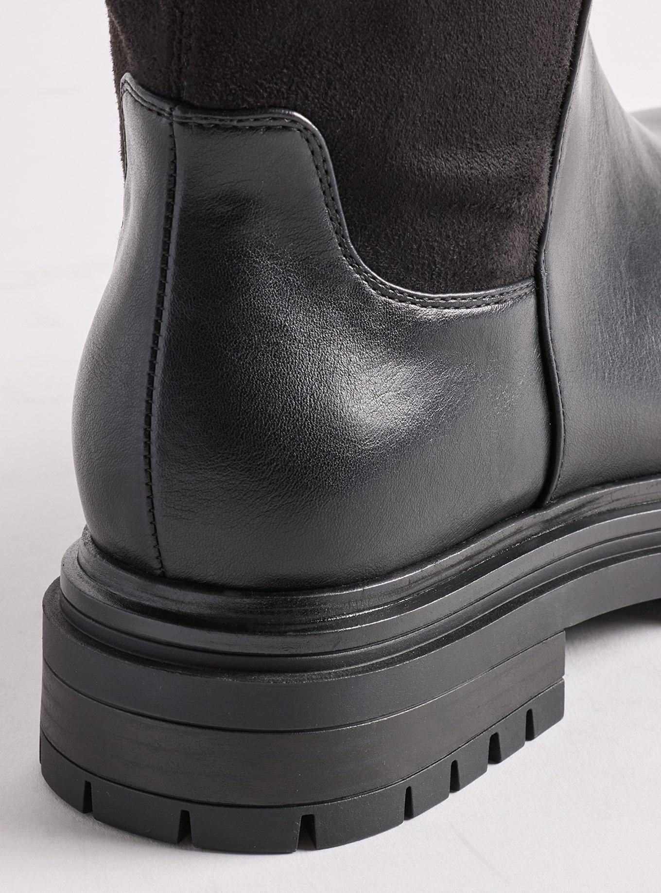 Lug Sole Stretch Back Knee Boot (WW), BLACK, alternate