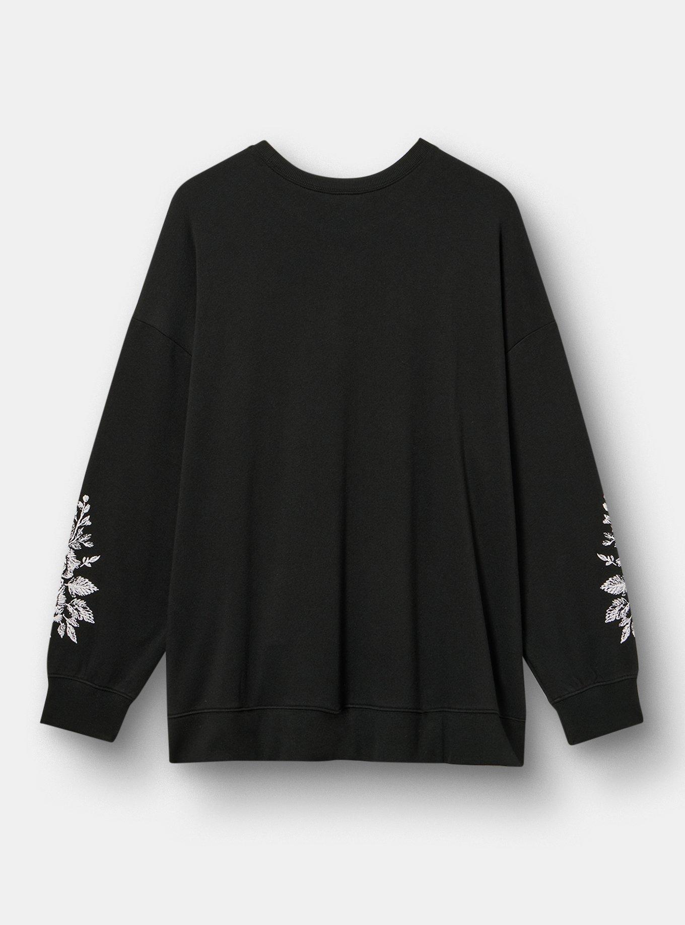 Plus Size Cozy Fleece Drop Shoulder Sweatshirt, DELICATE COFFIN DEEP BLACK, alternate
