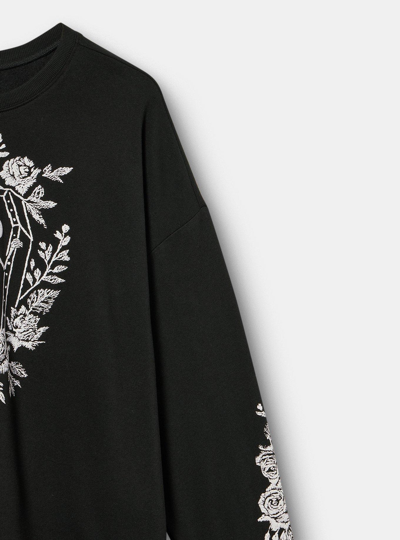 Plus Size Cozy Fleece Drop Shoulder Sweatshirt, DELICATE COFFIN DEEP BLACK, alternate