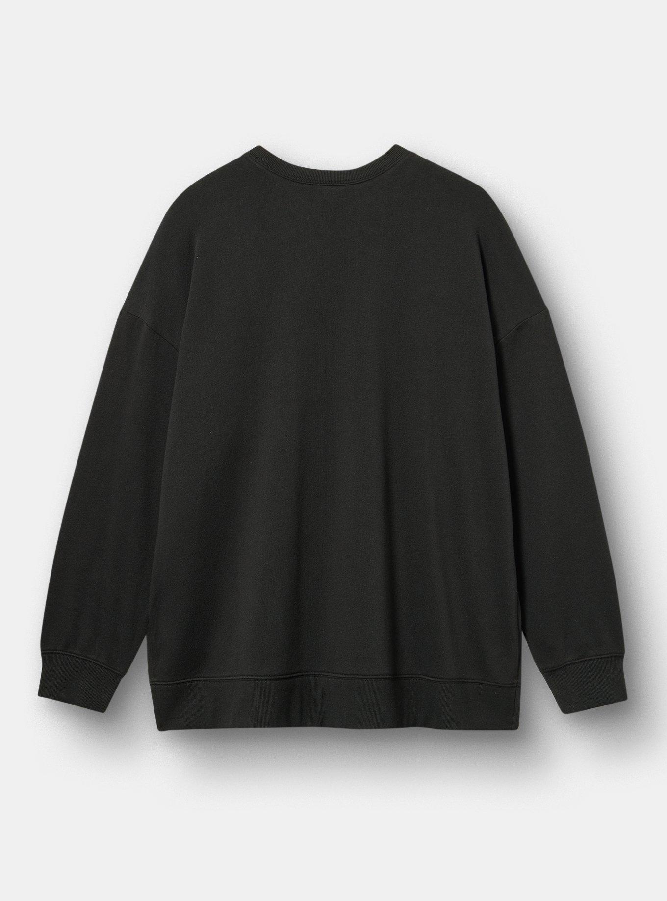 Cozy Fleece Drop Shoulder Sweatshirt, RHINESTONE SKULL FACE DEEP BLACK, alternate
