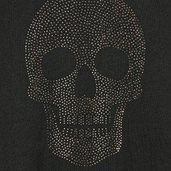 Cozy Fleece Drop Shoulder Sweatshirt, RHINESTONE SKULL FACE DEEP BLACK, swatch