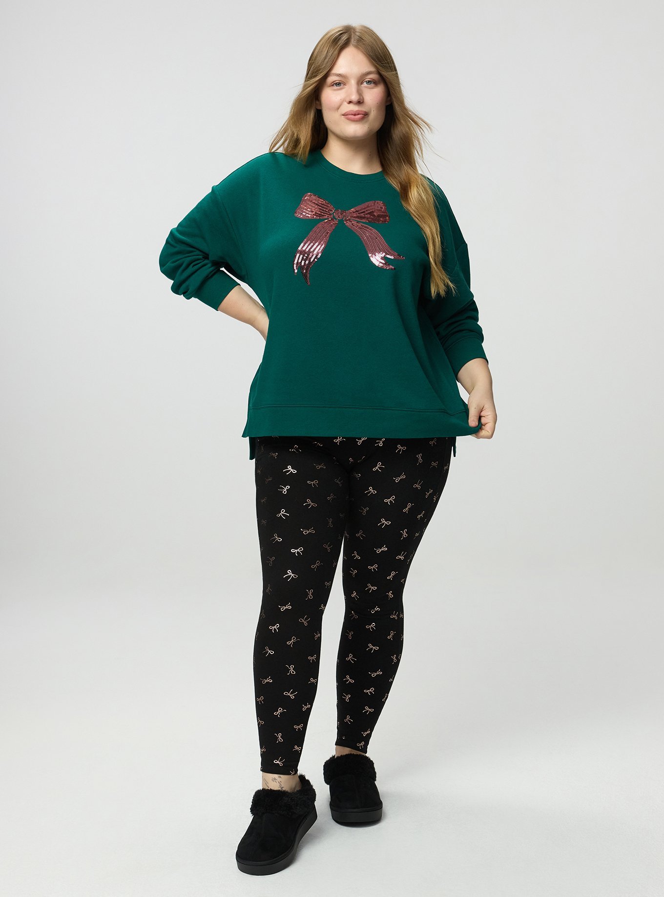 Plus Size Cozy Fleece Drop Shoulder Sweatshirt, SHINY BOW BOTANICAL GARDEN, alternate