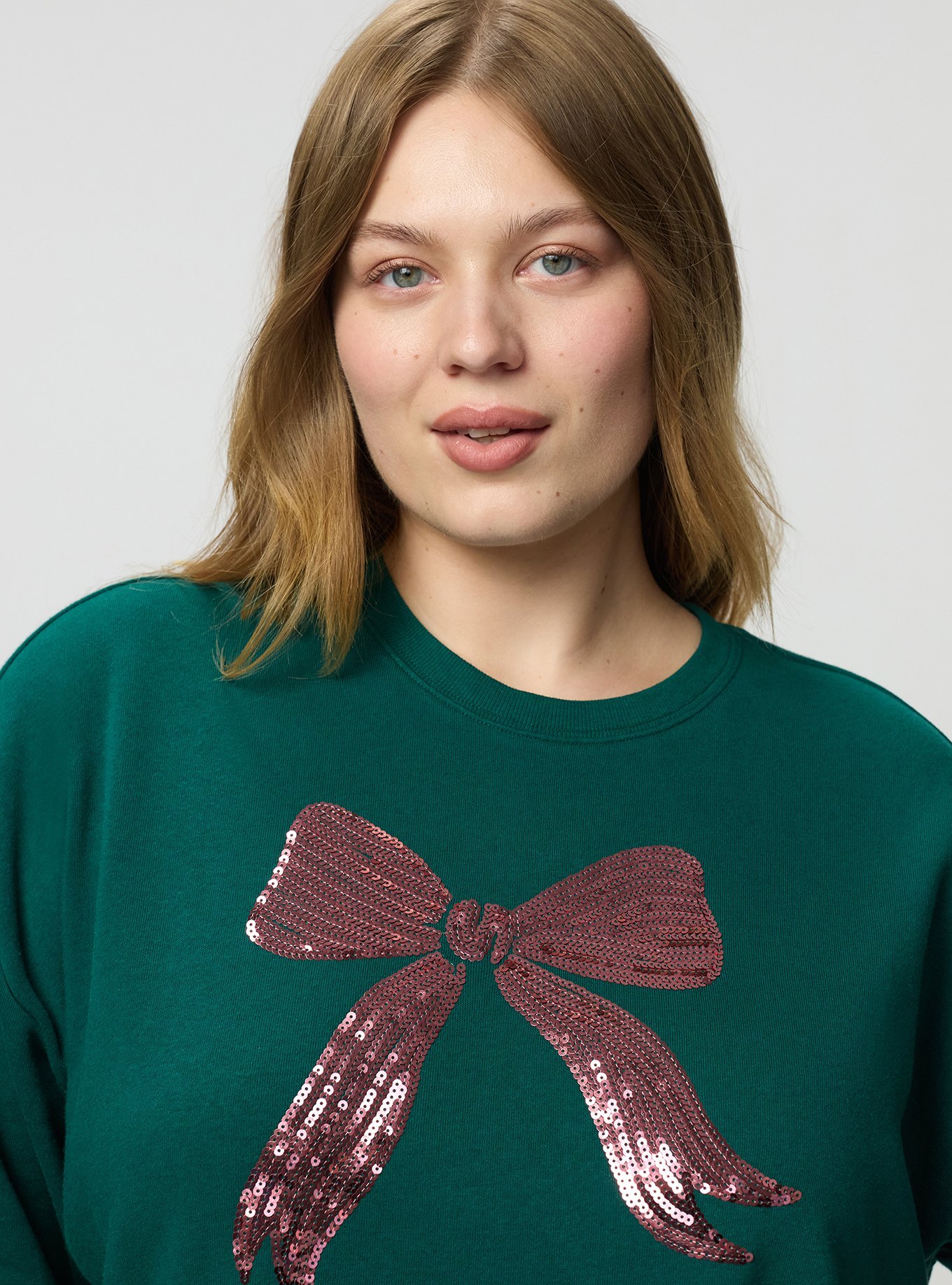 Plus Size Cozy Fleece Drop Shoulder Sweatshirt, SHINY BOW BOTANICAL GARDEN, alternate