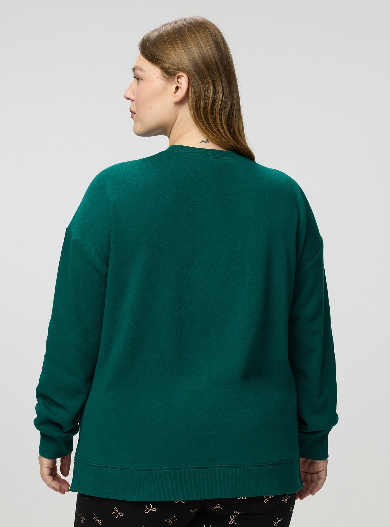 Plus Size Cozy Fleece Drop Shoulder Sweatshirt, SHINY BOW BOTANICAL GARDEN, alternate