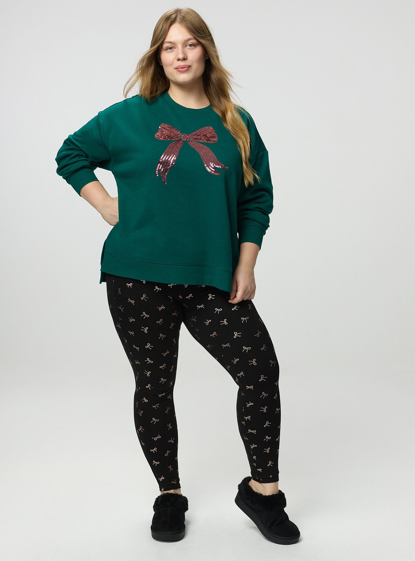 Plus Size Cozy Fleece Drop Shoulder Sweatshirt, SHINY BOW BOTANICAL GARDEN, alternate
