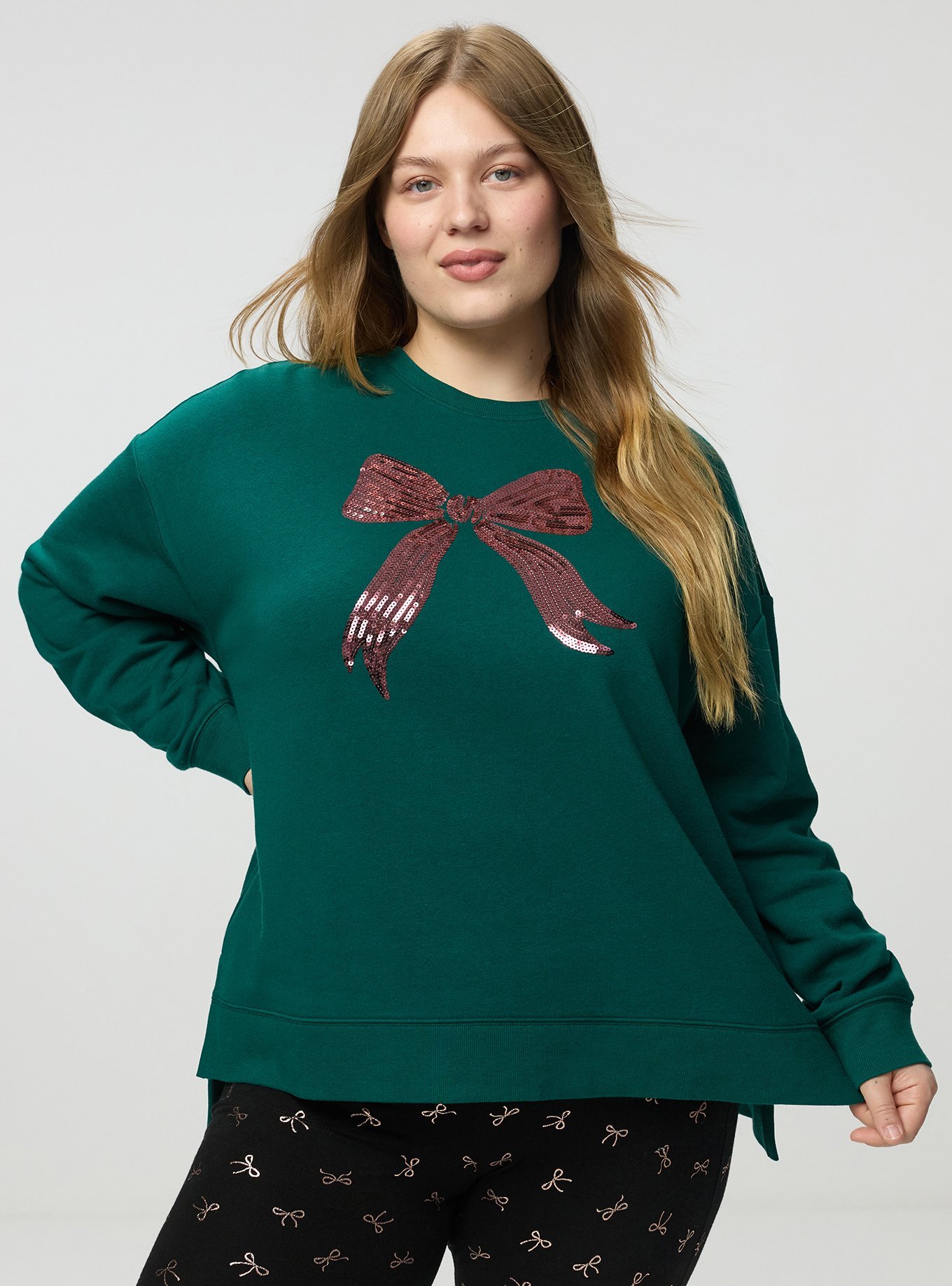 Plus Size Cozy Fleece Drop Shoulder Sweatshirt, SHINY BOW BOTANICAL GARDEN, hi-res