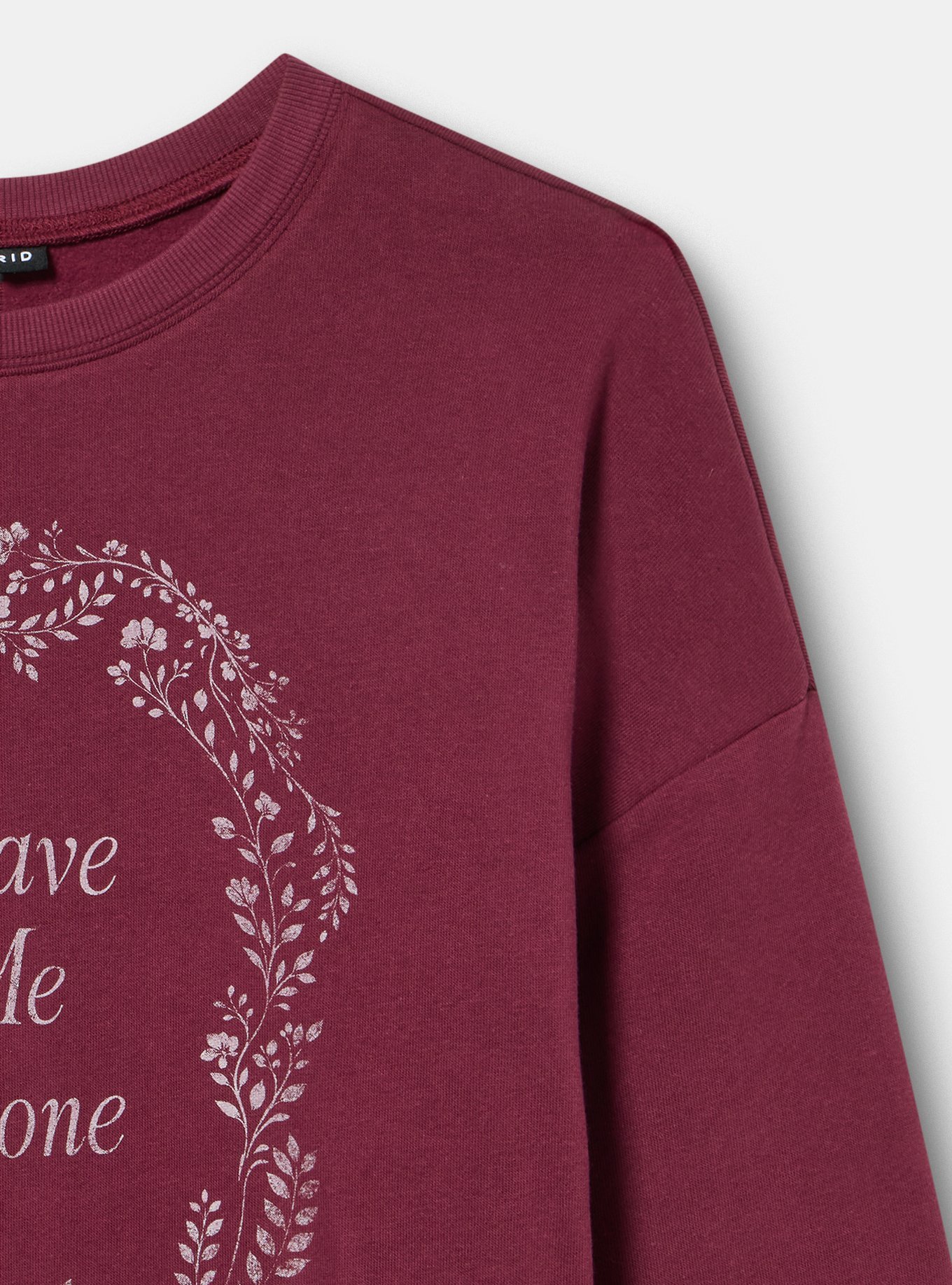 Plus Size Cozy Fleece Drop Shoulder Sweatshirt, LEAVE ME ALONE MAROON BANNER, alternate