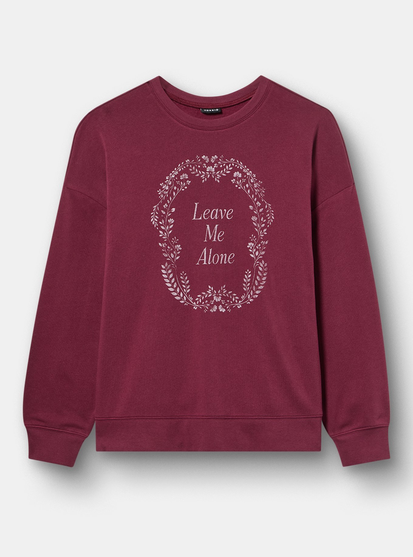 Plus Size Cozy Fleece Drop Shoulder Sweatshirt, LEAVE ME ALONE MAROON BANNER, hi-res