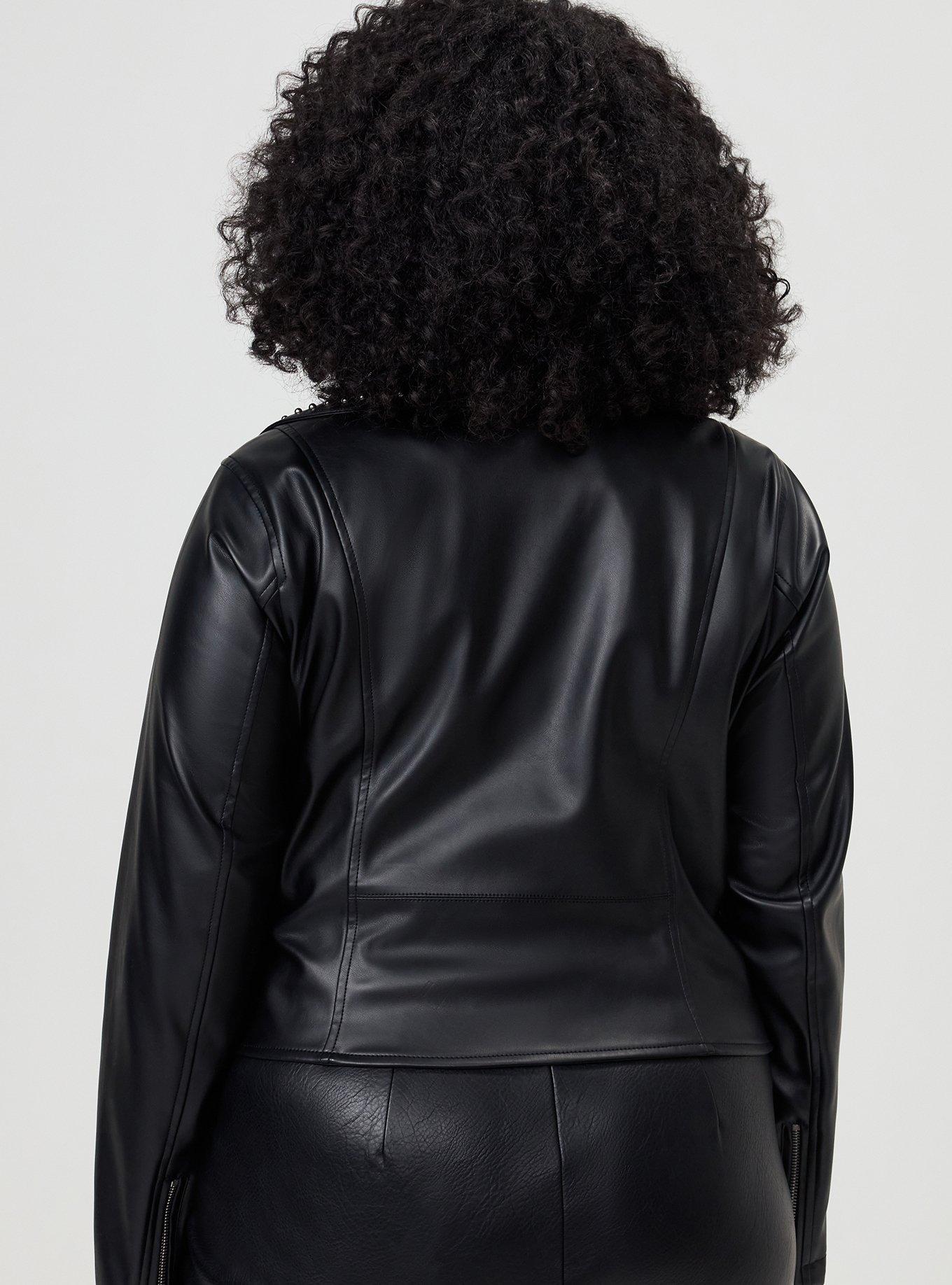 Plus Size Studded Relaxed Faux Leather Moto Jacket, DEEP BLACK, alternate