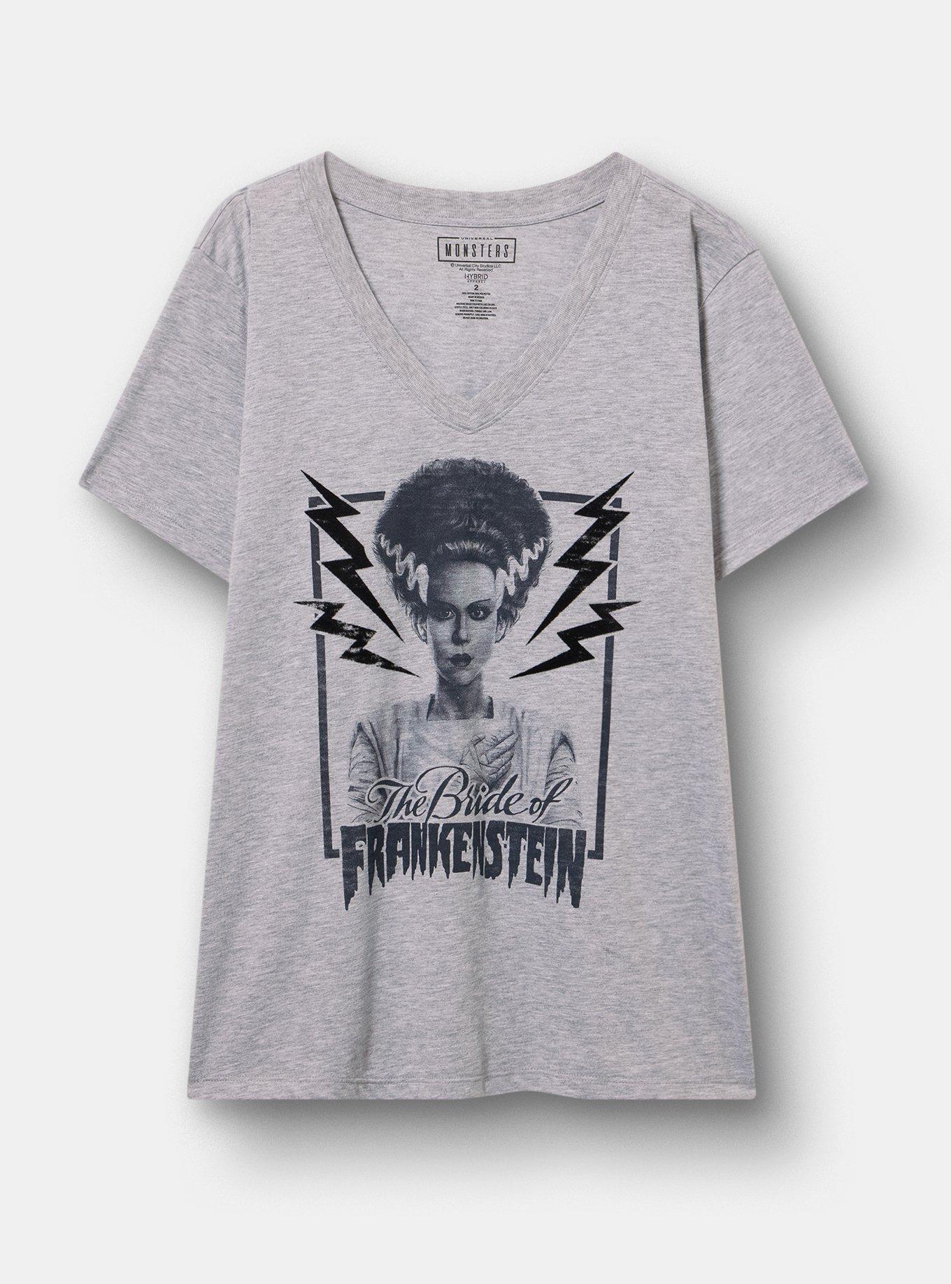 Universal Bride of Frankenstein Classic Cotton V-Neck Tee, BRIDE OF FRANKENSTEIN LT HEATHER GREY, hi-res