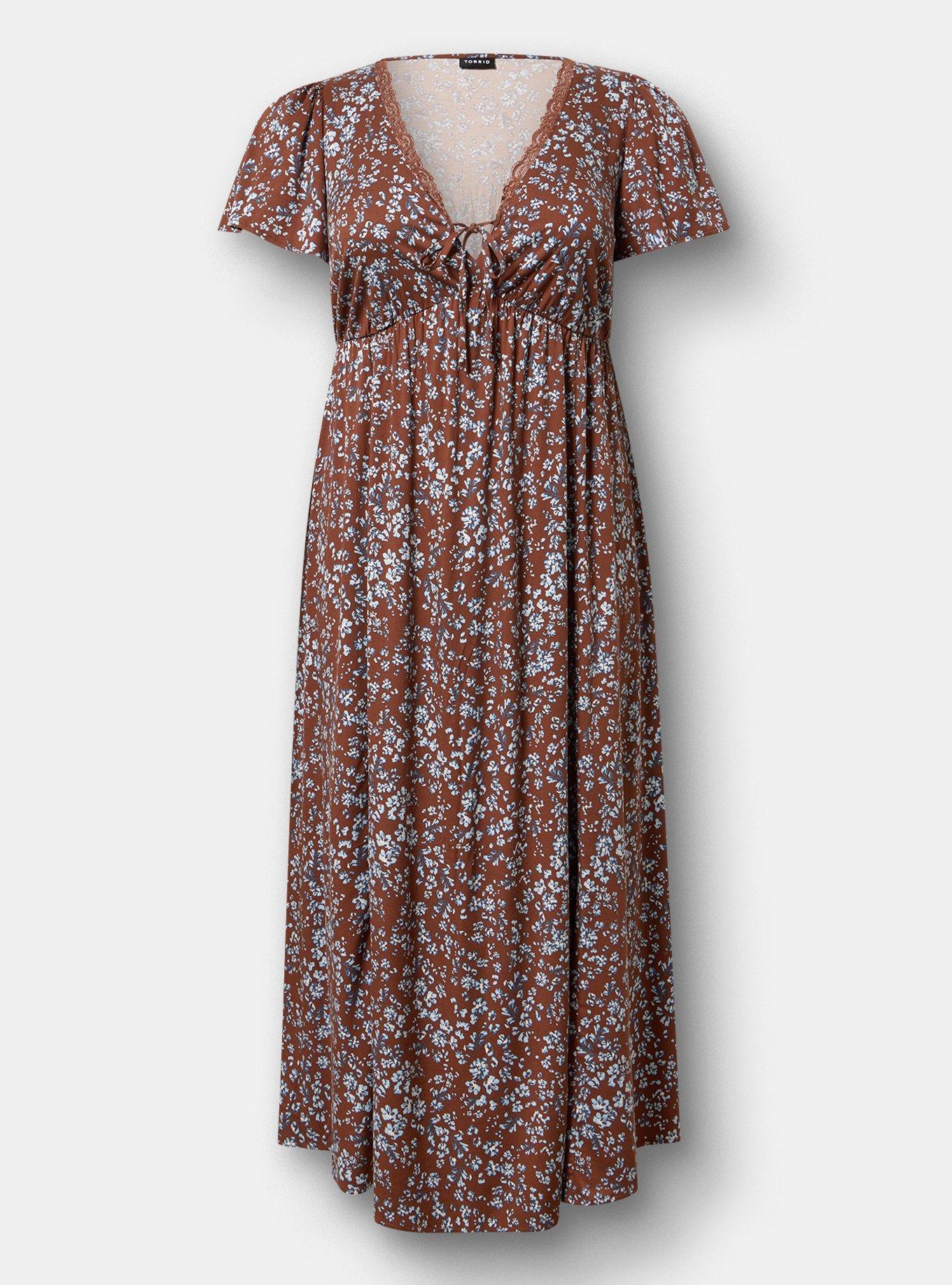 Fit & Flare Maxi Dress, POSIES FLORAL BROWN, flat