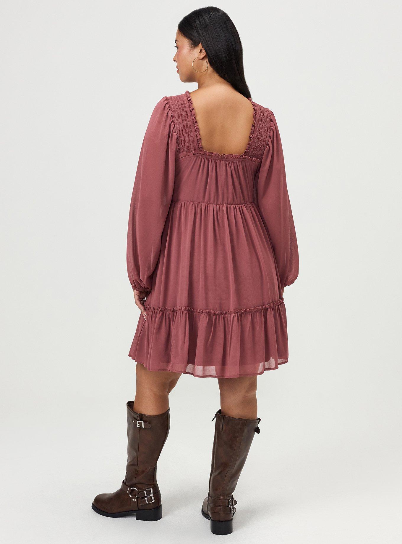 Plus Size Chiffon Long Sleeve Mini Dress, WILD GINGER, alternate