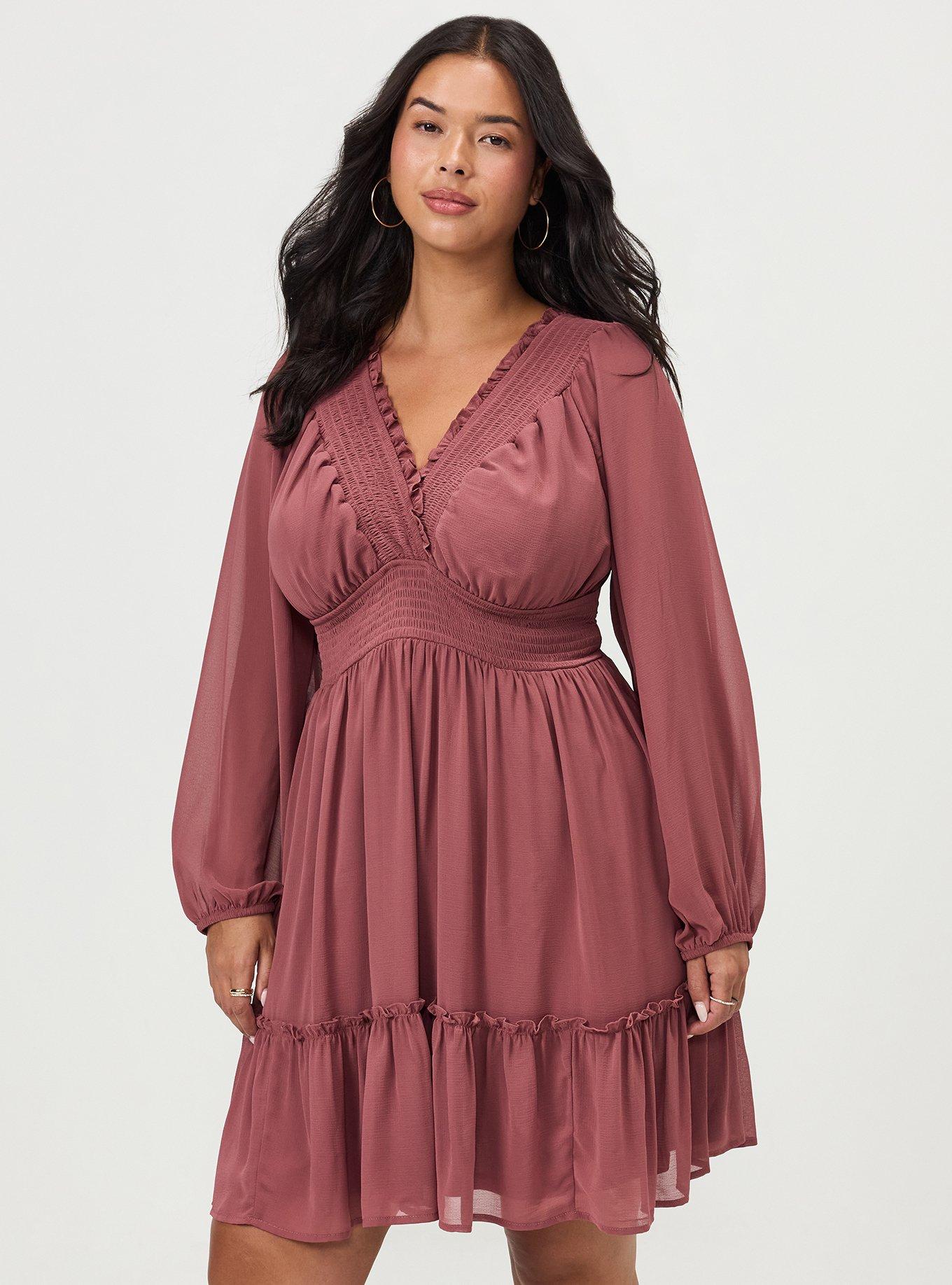 Plus Size Chiffon Long Sleeve Mini Dress, WILD GINGER, alternate