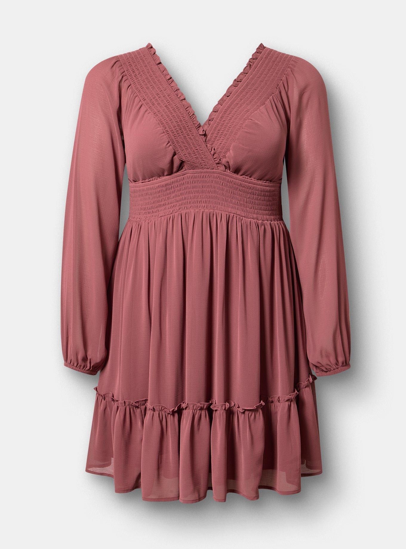 Plus Size Chiffon Long Sleeve Mini Dress, WILD GINGER, flat