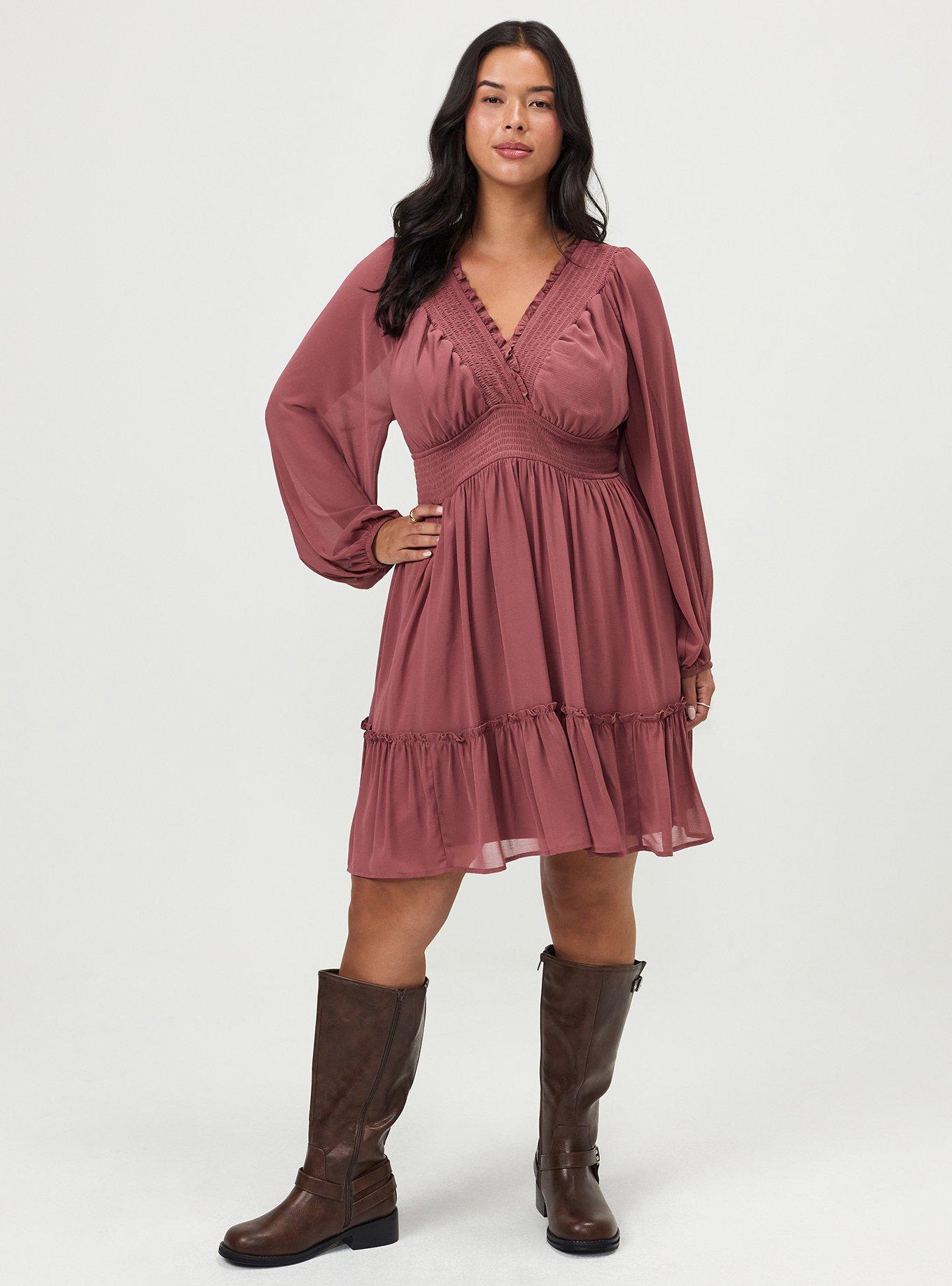 Plus Size Chiffon Long Sleeve Mini Dress, WILD GINGER, hi-res