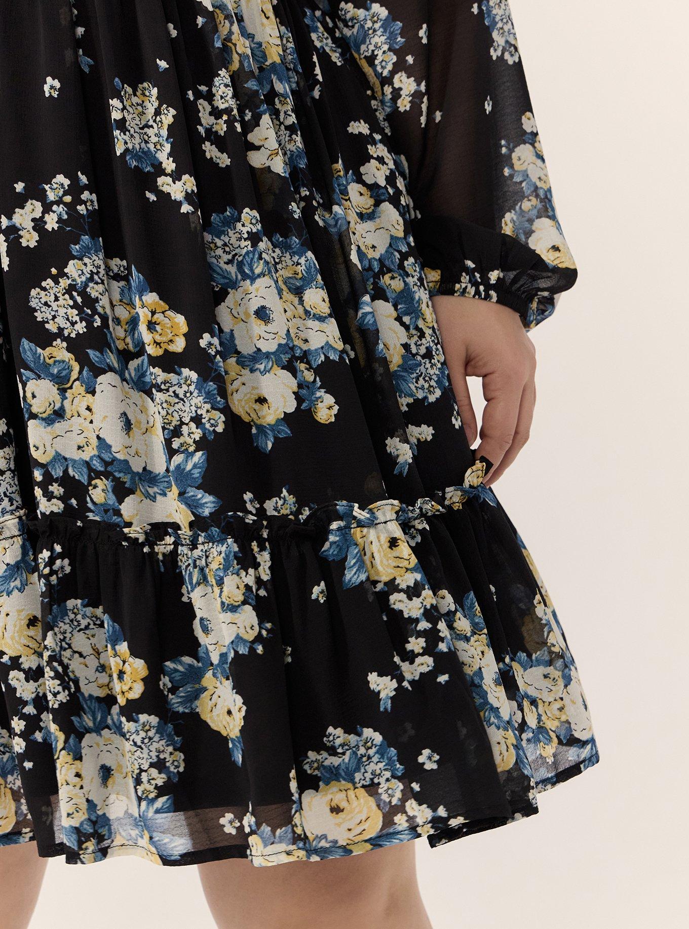 Plus Size Chiffon Long Sleeve Mini Dress, MARCIE ROSE FLORAL BLACK, alternate