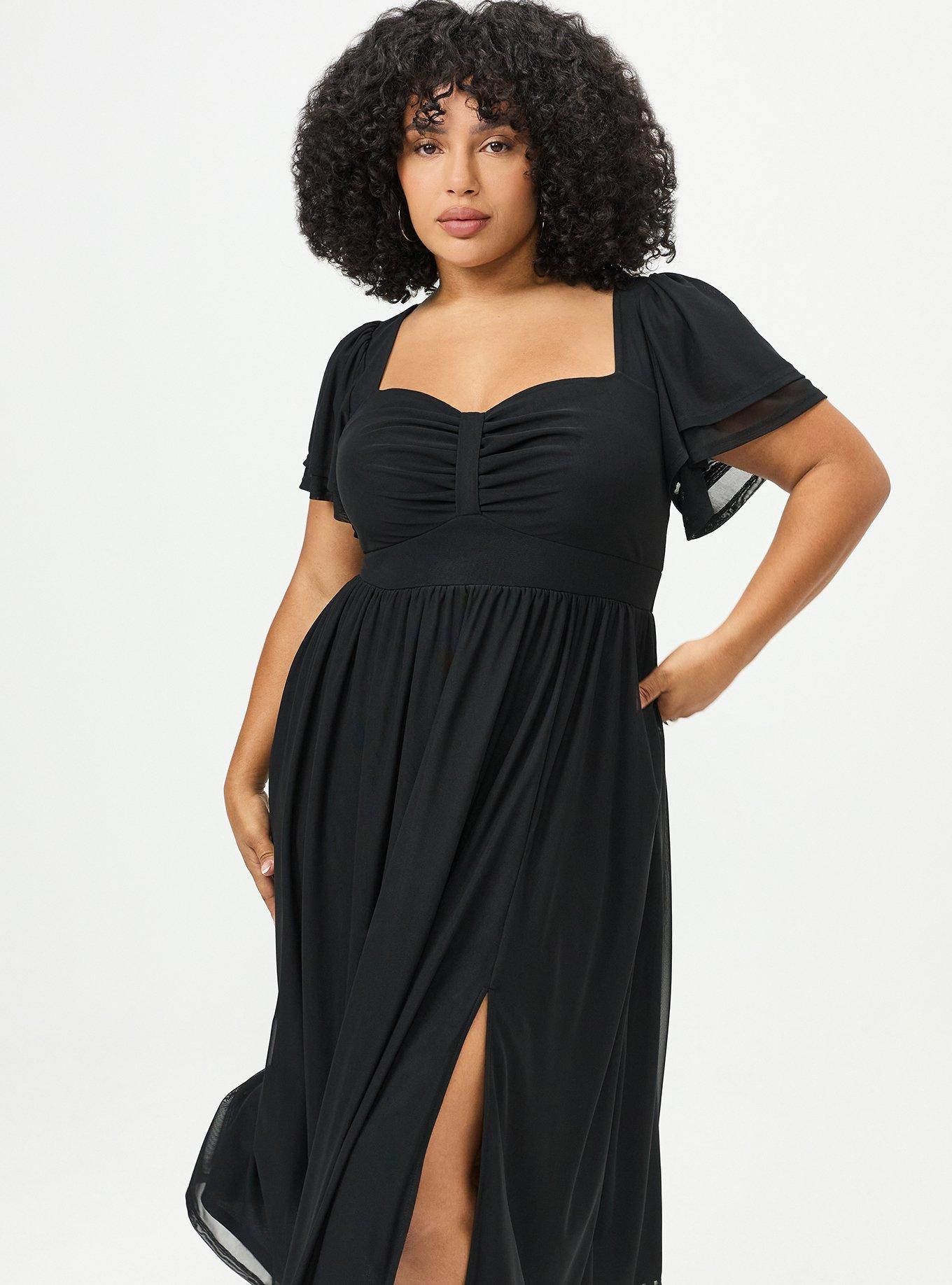 Flutter Sleeve Mesh Midi Dress, DEEP BLACK, alternate
