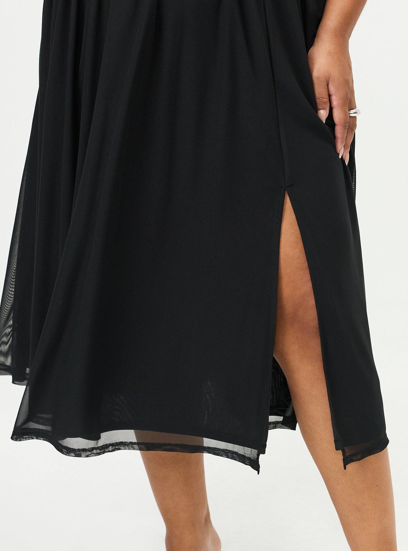 Flutter Sleeve Mesh Midi Dress, DEEP BLACK, alternate