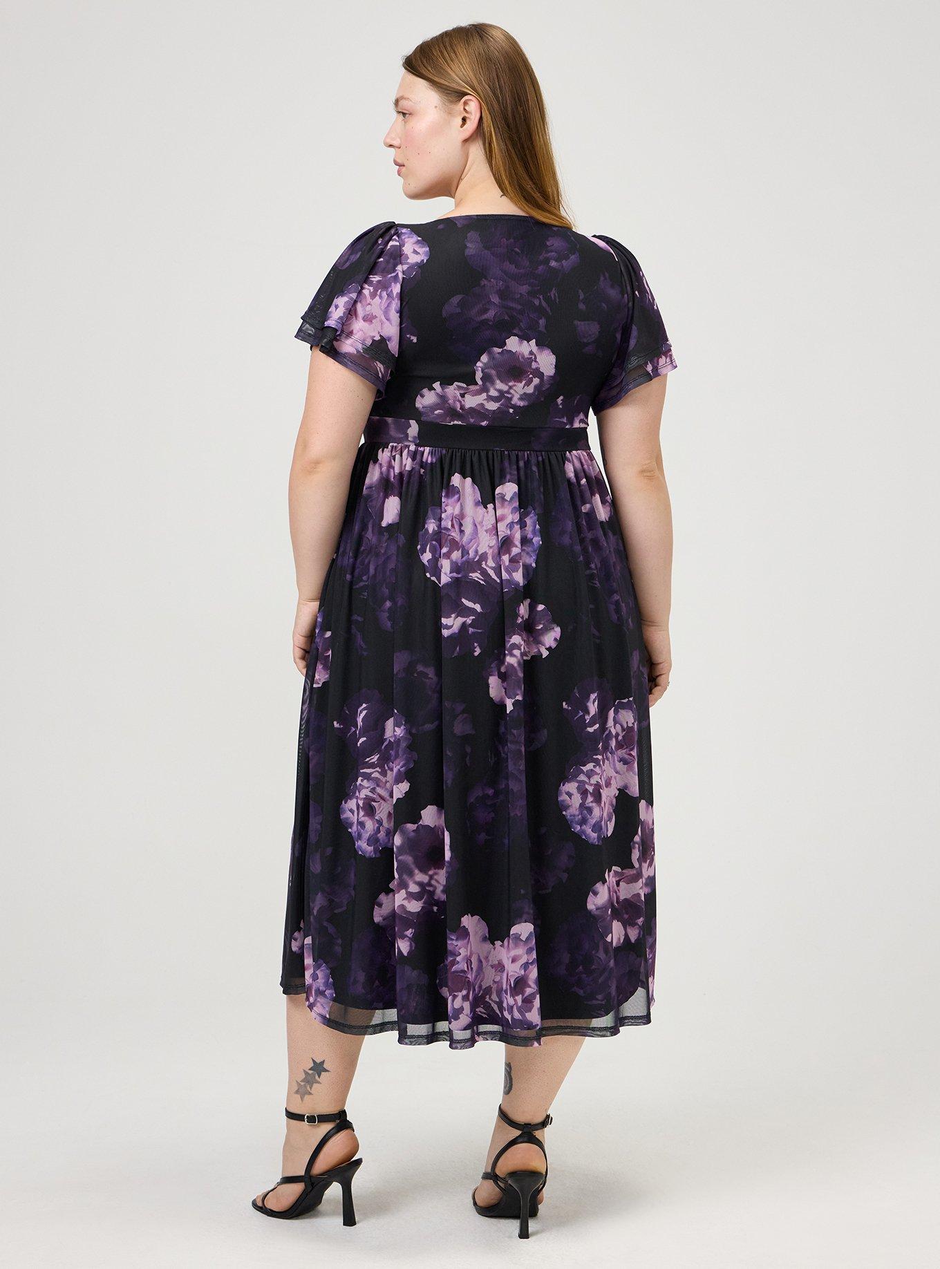 Flutter Sleeve Mesh Midi Dress, PHOTO DEPTHS FLORAL PURPLE, alternate