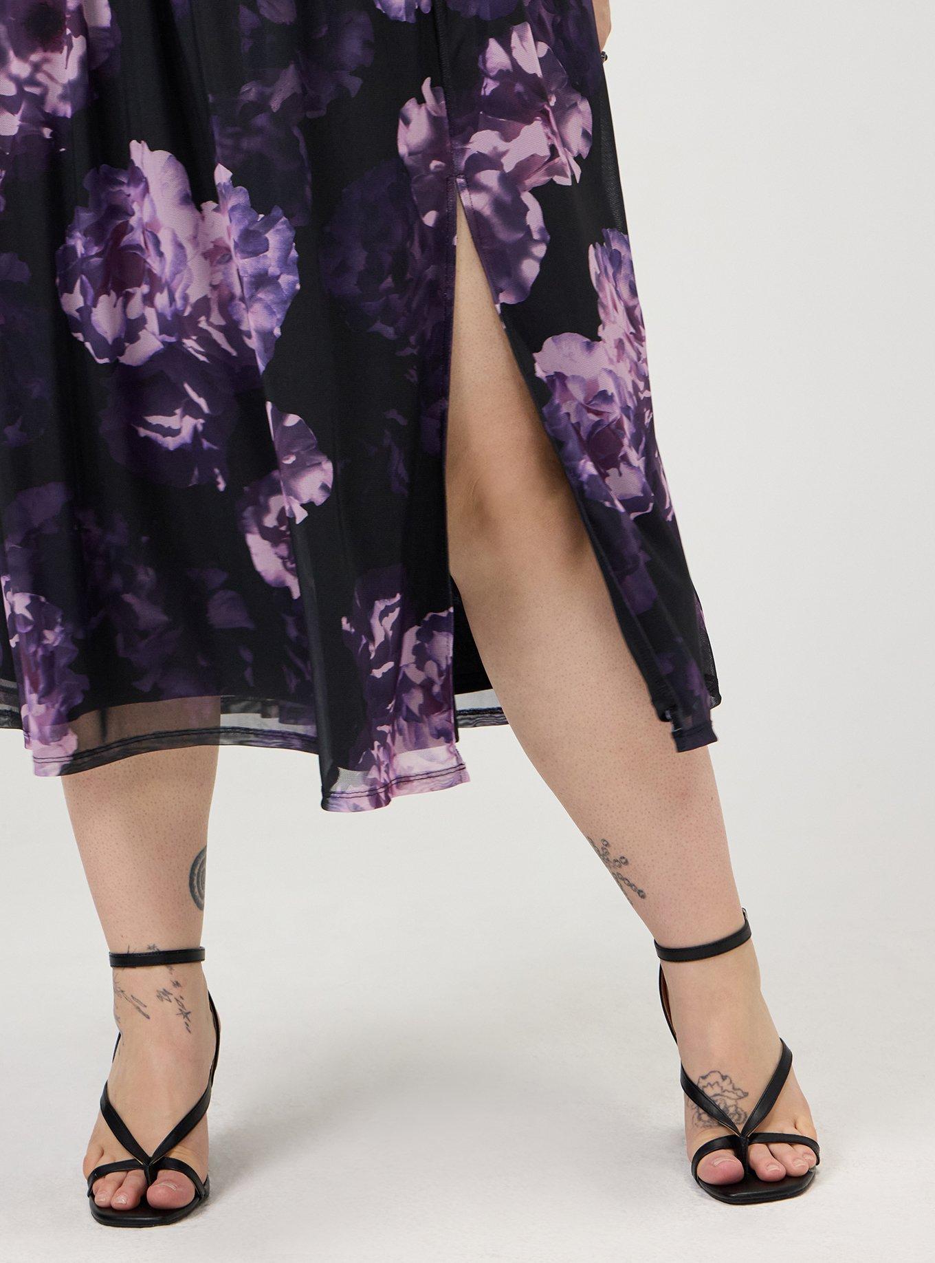 Flutter Sleeve Mesh Midi Dress, PHOTO DEPTHS FLORAL PURPLE, alternate