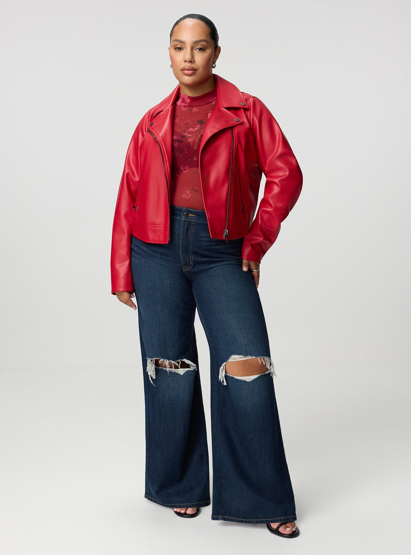 Classic Faux Leather Moto Jacket, JESTER RED, alternate
