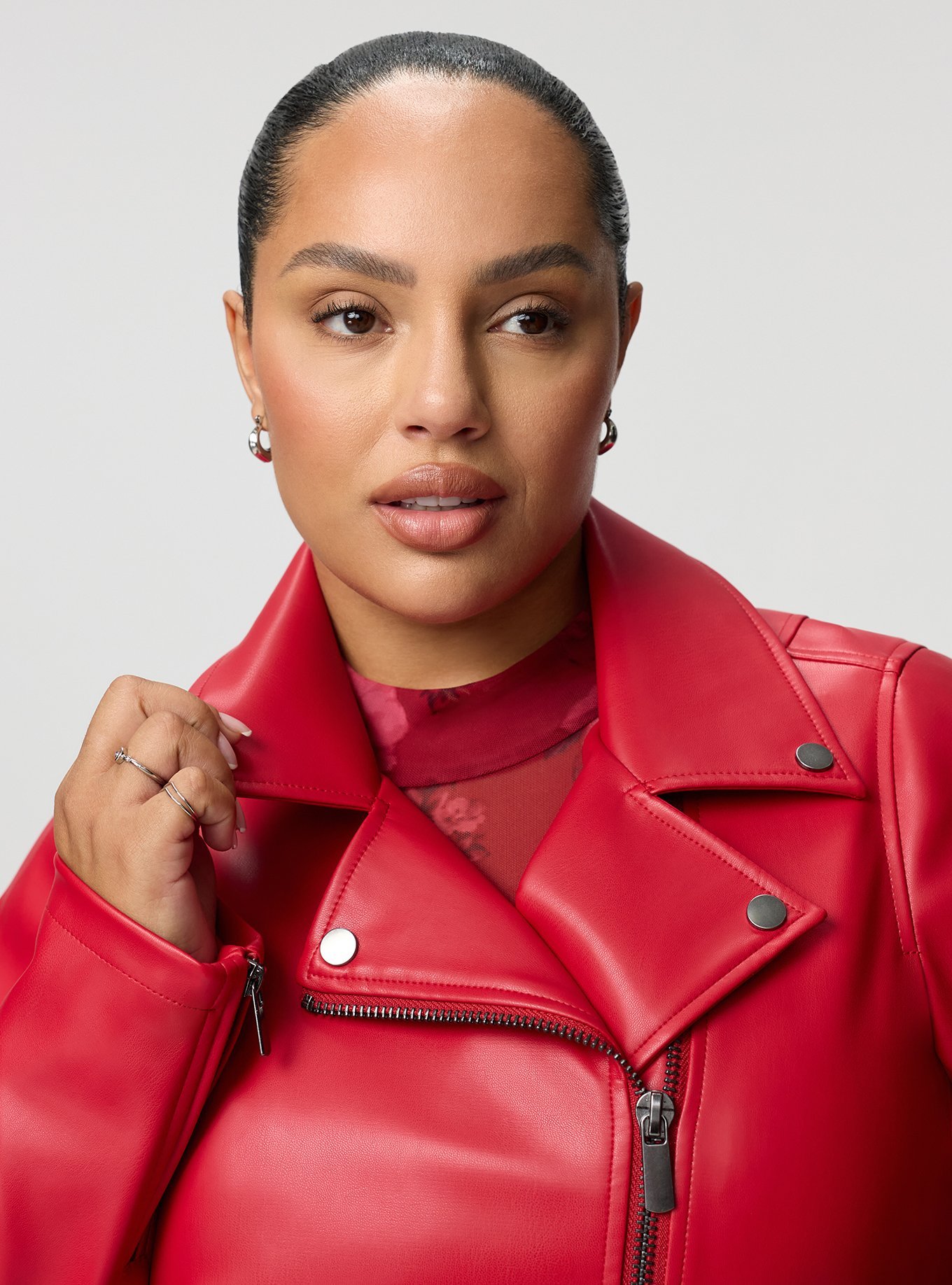 Classic Faux Leather Moto Jacket, JESTER RED, alternate
