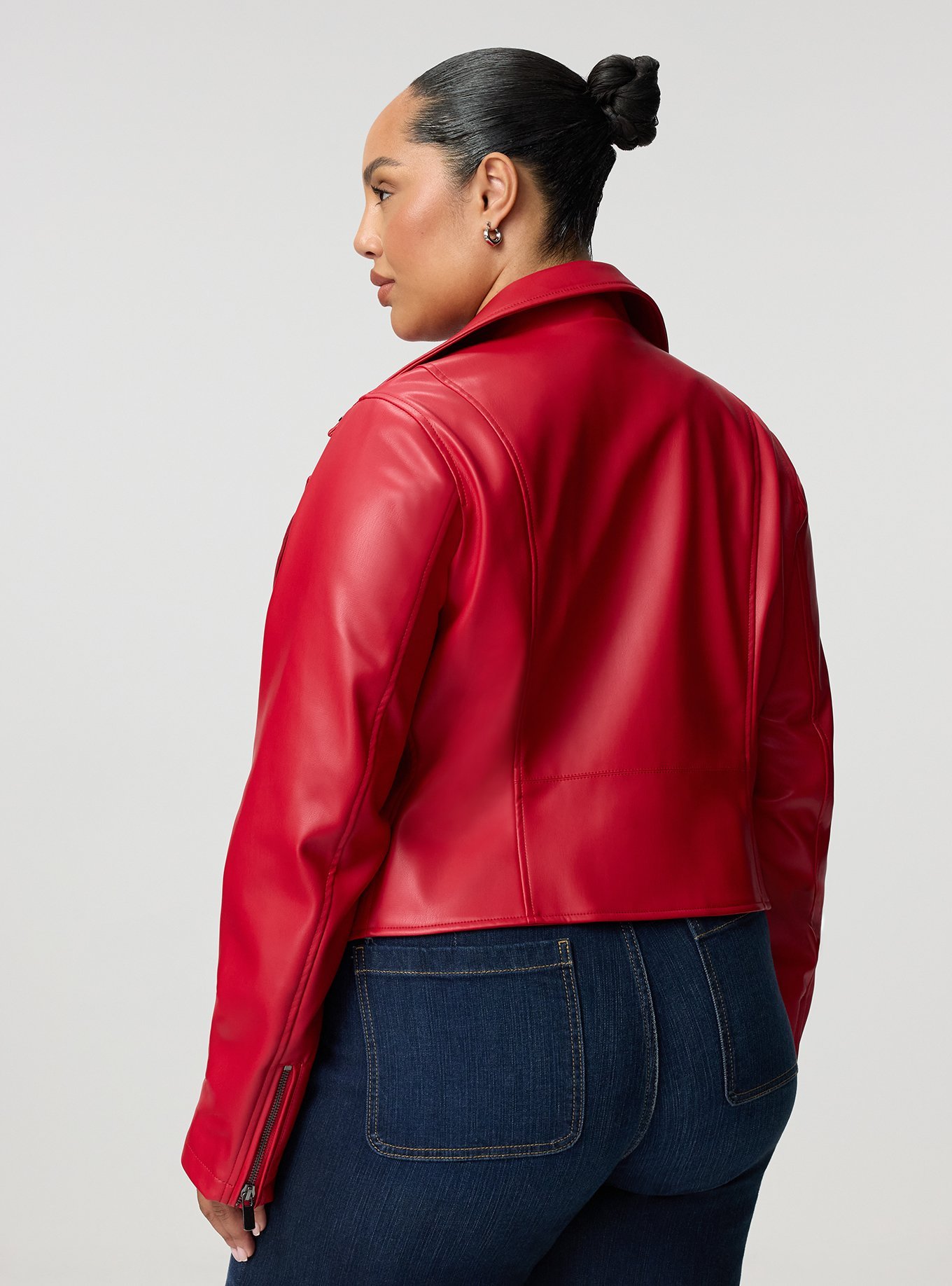 Classic Faux Leather Moto Jacket, JESTER RED, alternate