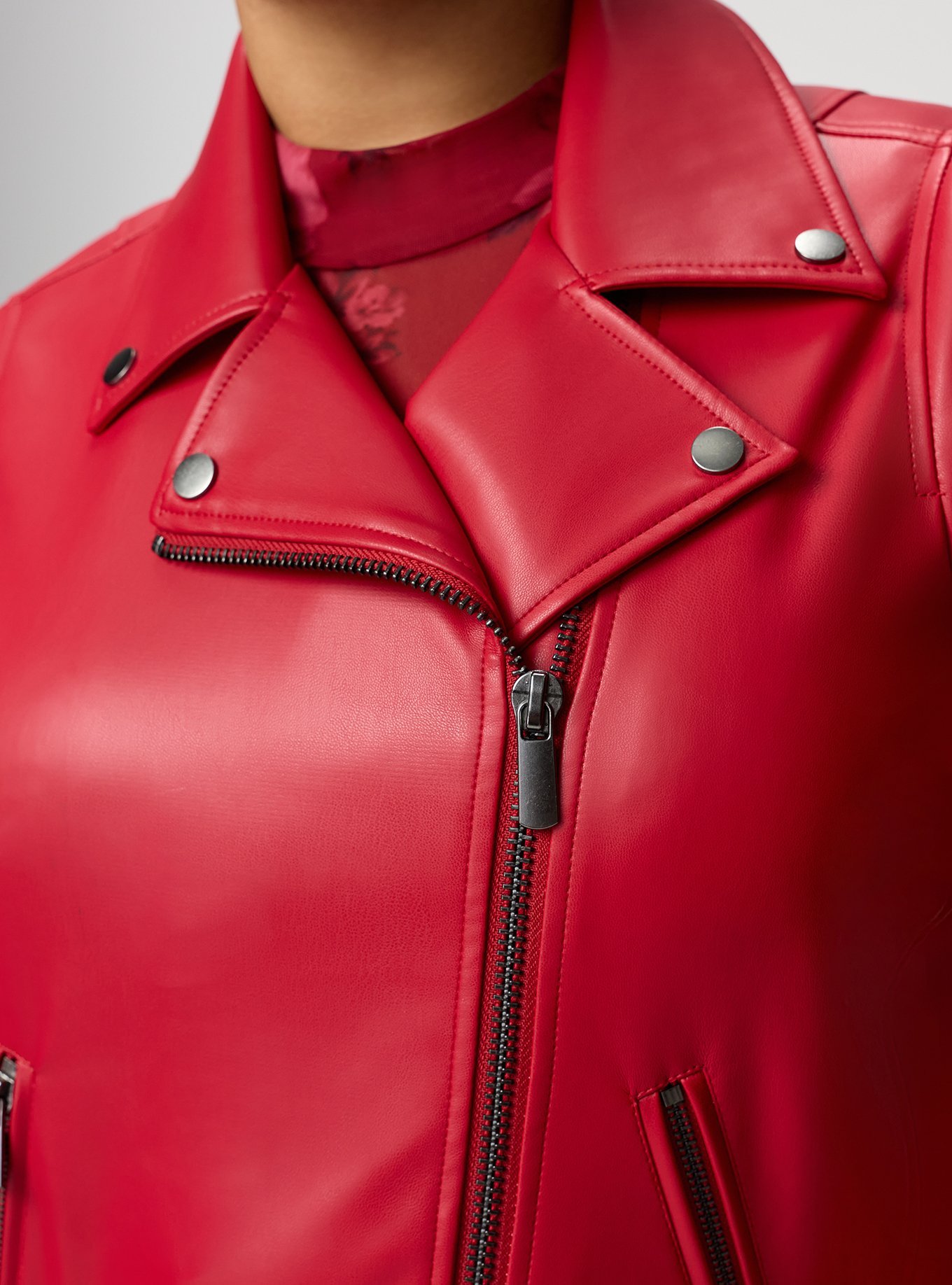 Classic Faux Leather Moto Jacket, JESTER RED, alternate