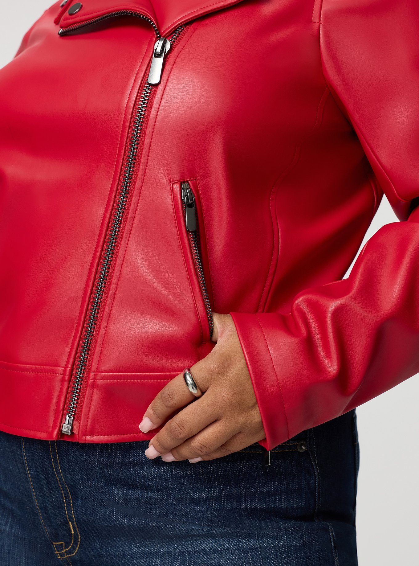 Classic Faux Leather Moto Jacket, JESTER RED, alternate
