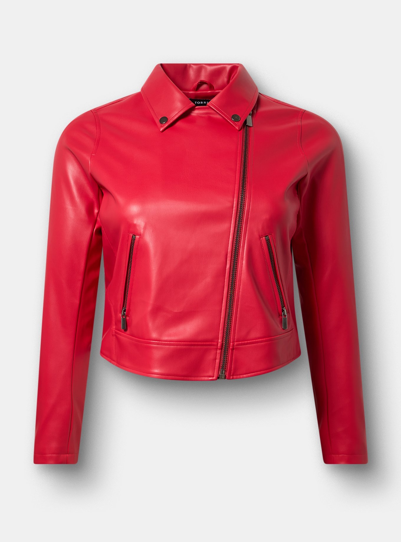 Classic Faux Leather Moto Jacket, JESTER RED, hi-res
