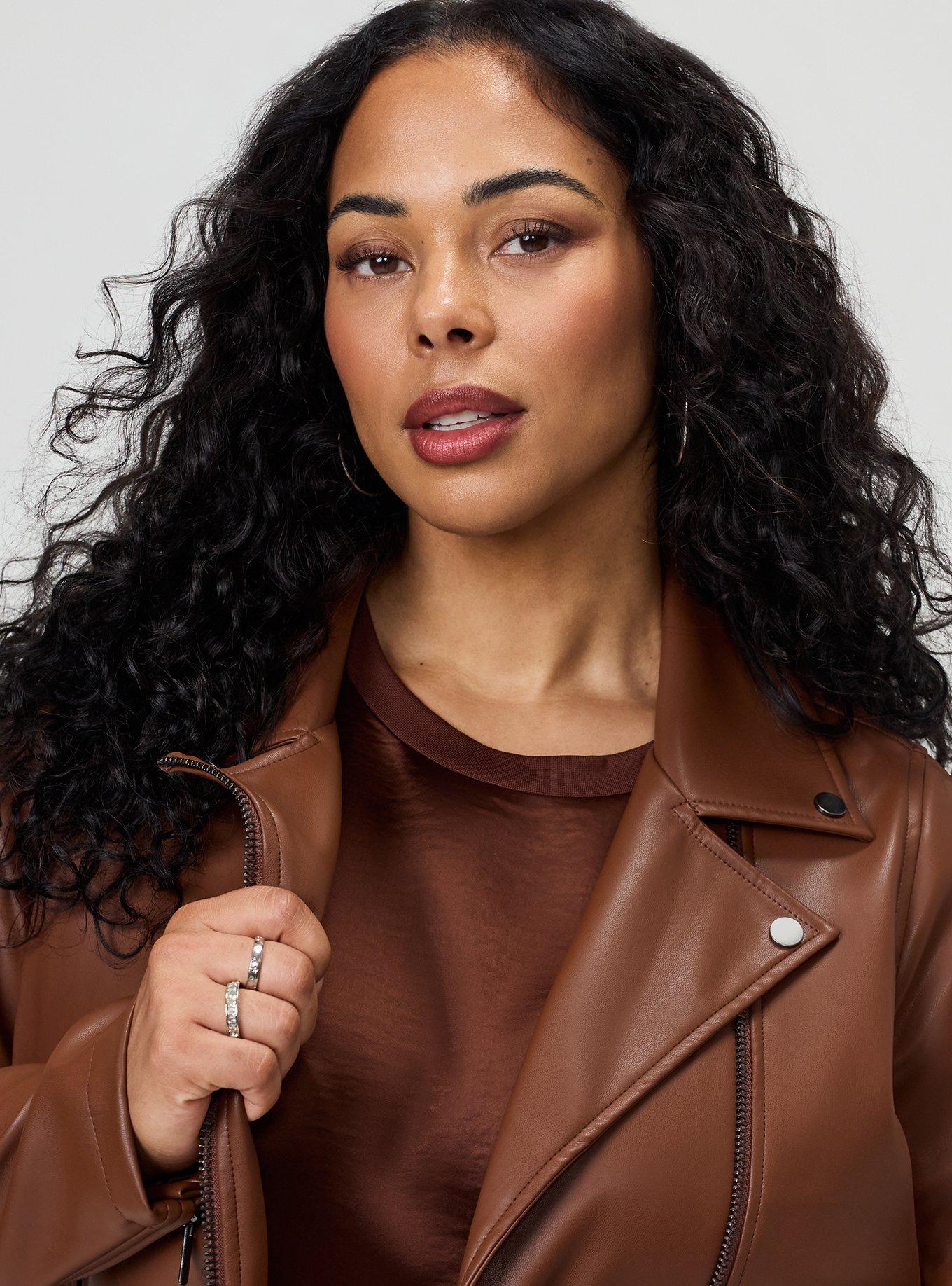 Classic Faux Leather Moto Jacket, CAPPUCCINO, alternate