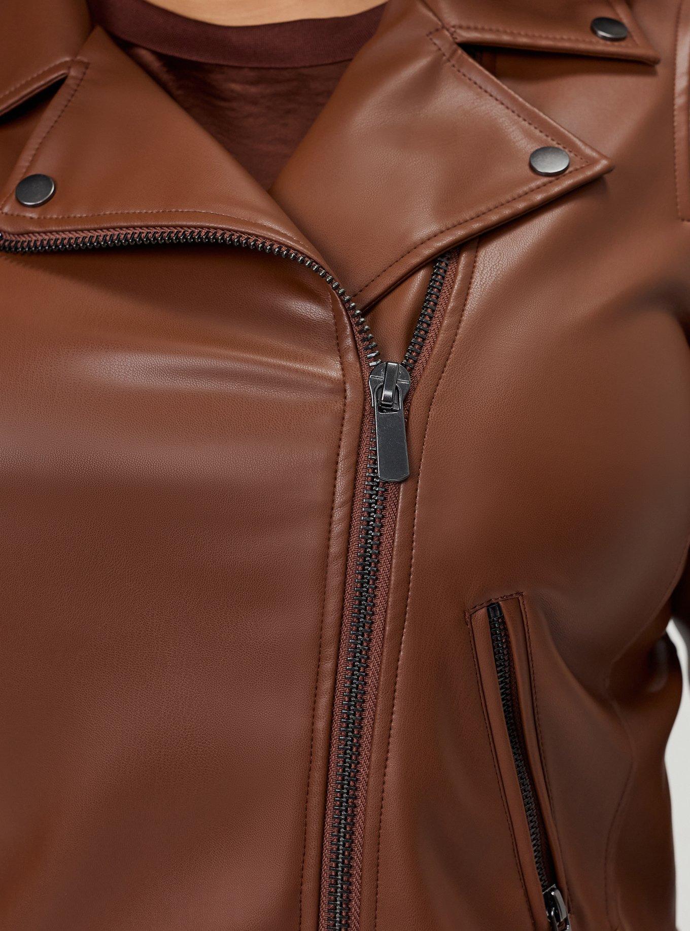 Classic Faux Leather Moto Jacket, CAPPUCCINO, alternate