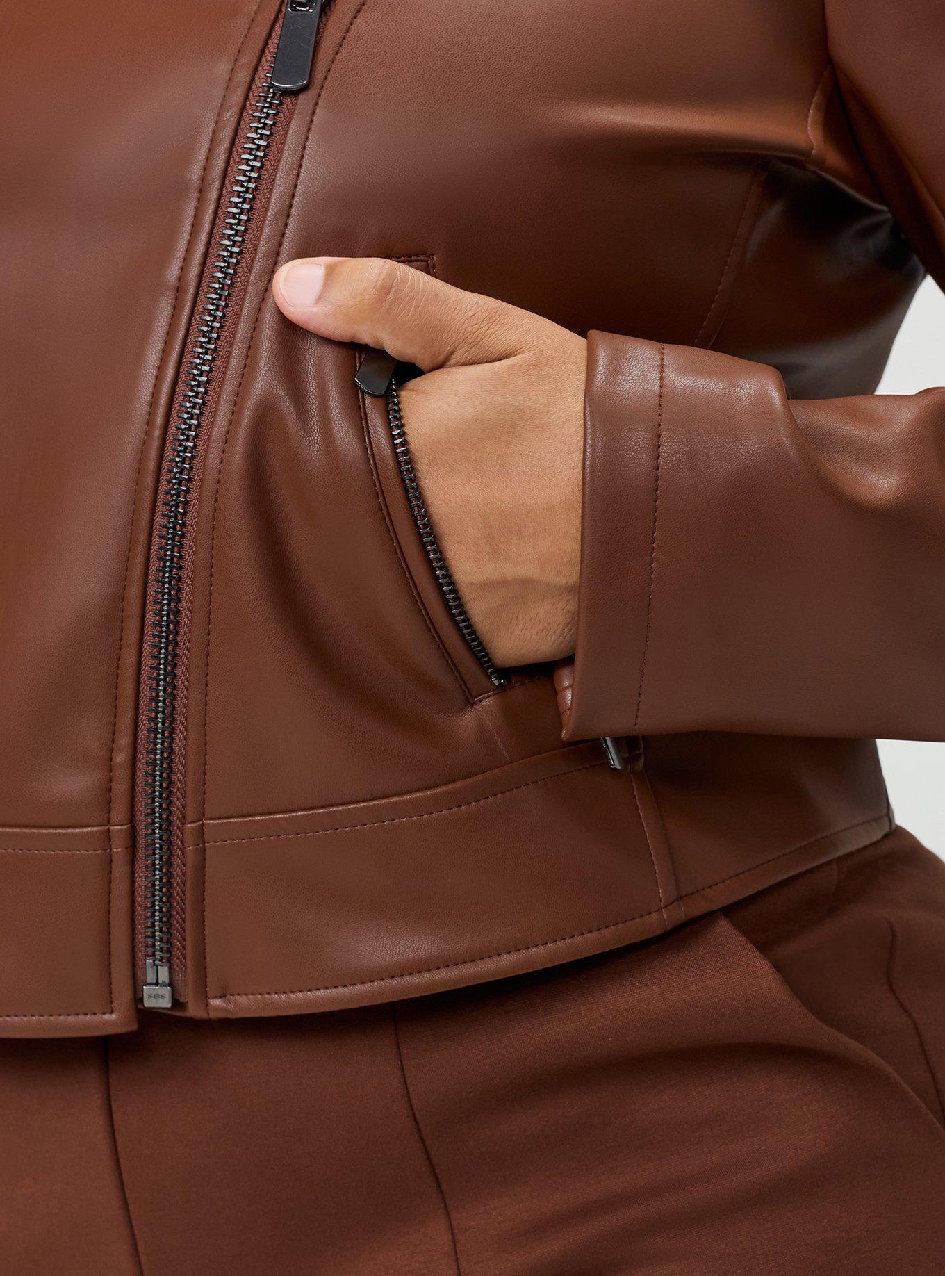 Classic Faux Leather Moto Jacket, CAPPUCCINO, alternate
