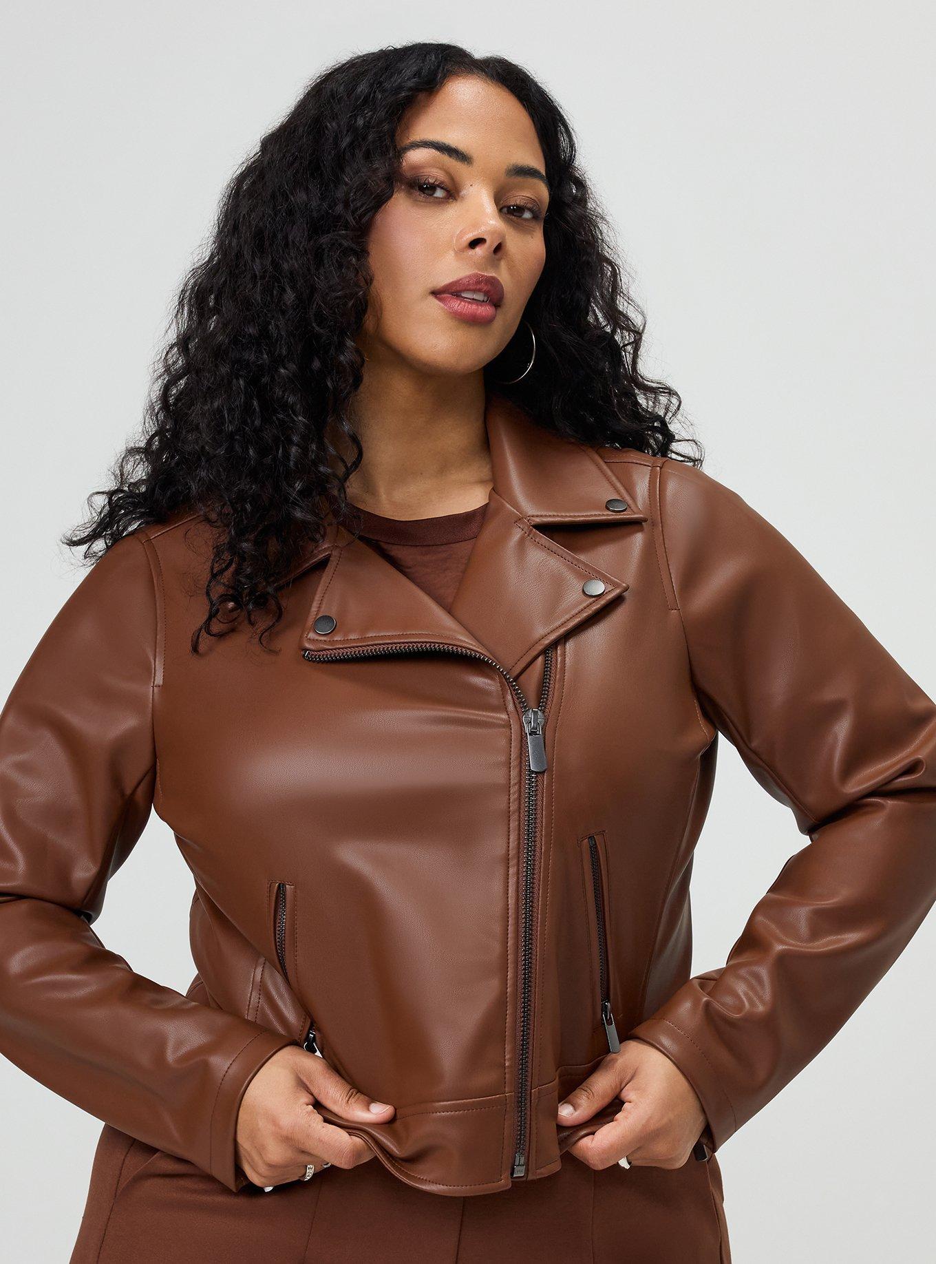 Classic Faux Leather Moto Jacket, CAPPUCCINO, alternate