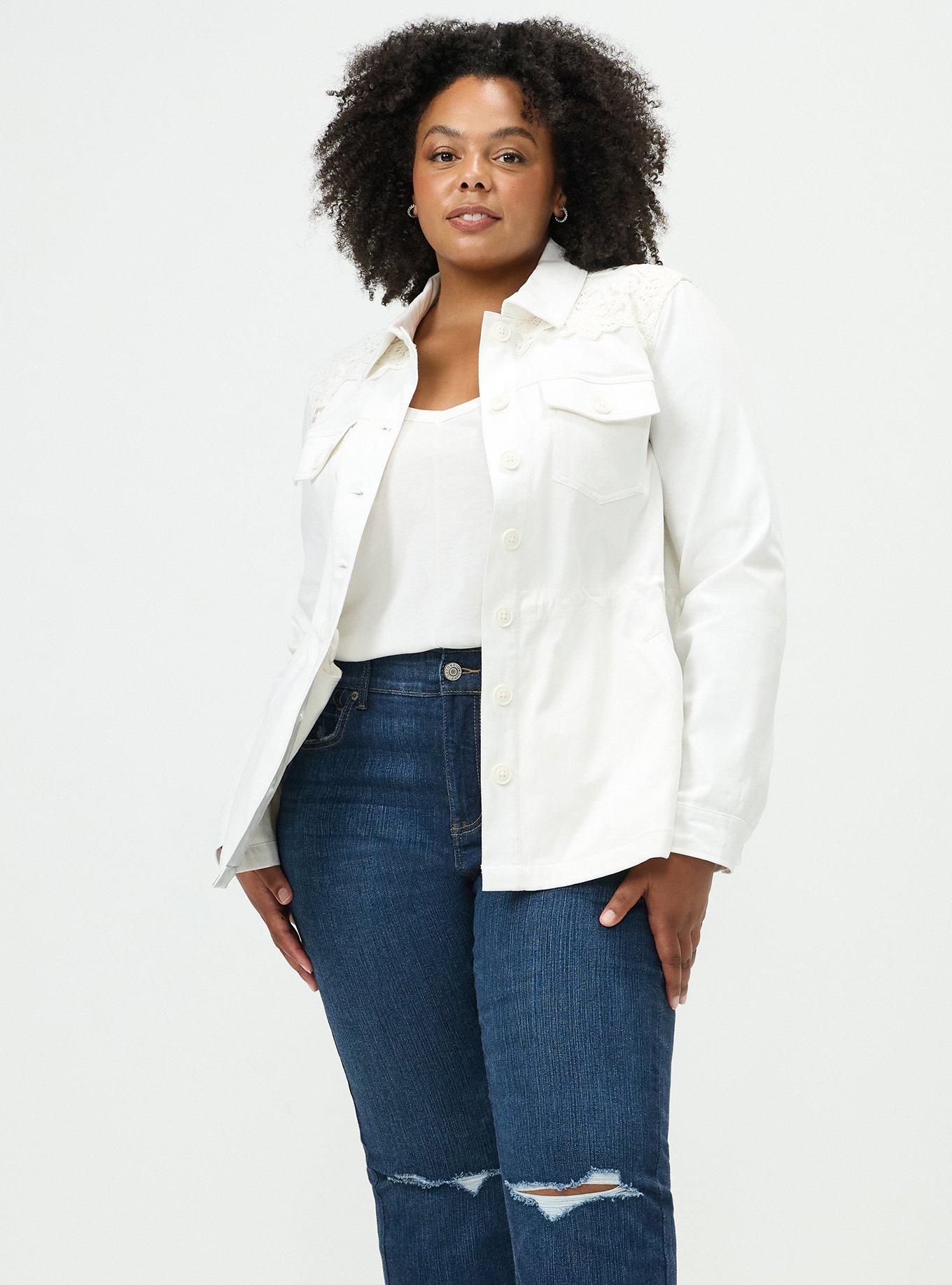Plus Size Crochet Twill Anorak Jacket, WHISPER WHITE, alternate