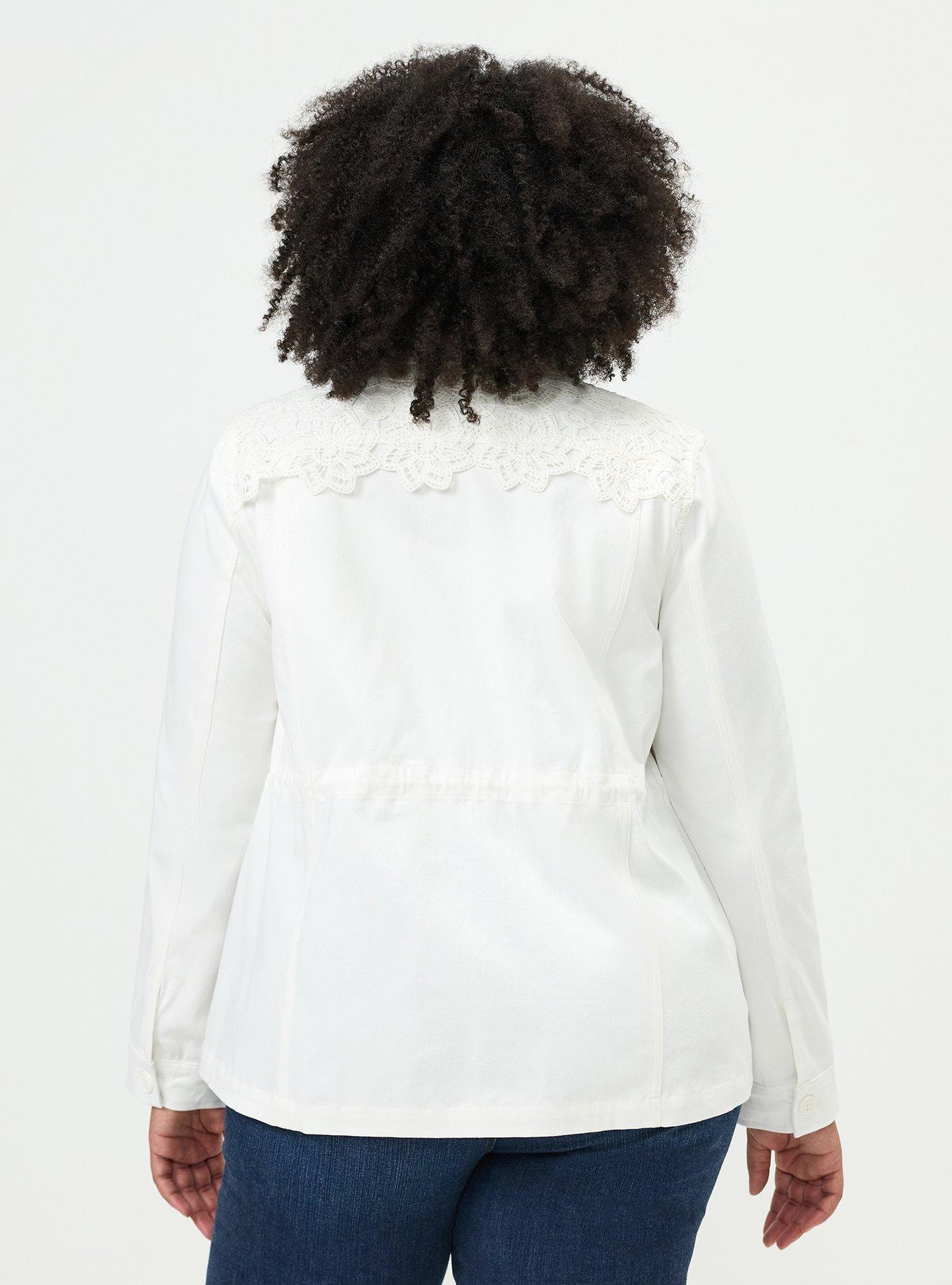 Plus Size Crochet Twill Anorak Jacket, WHISPER WHITE, alternate