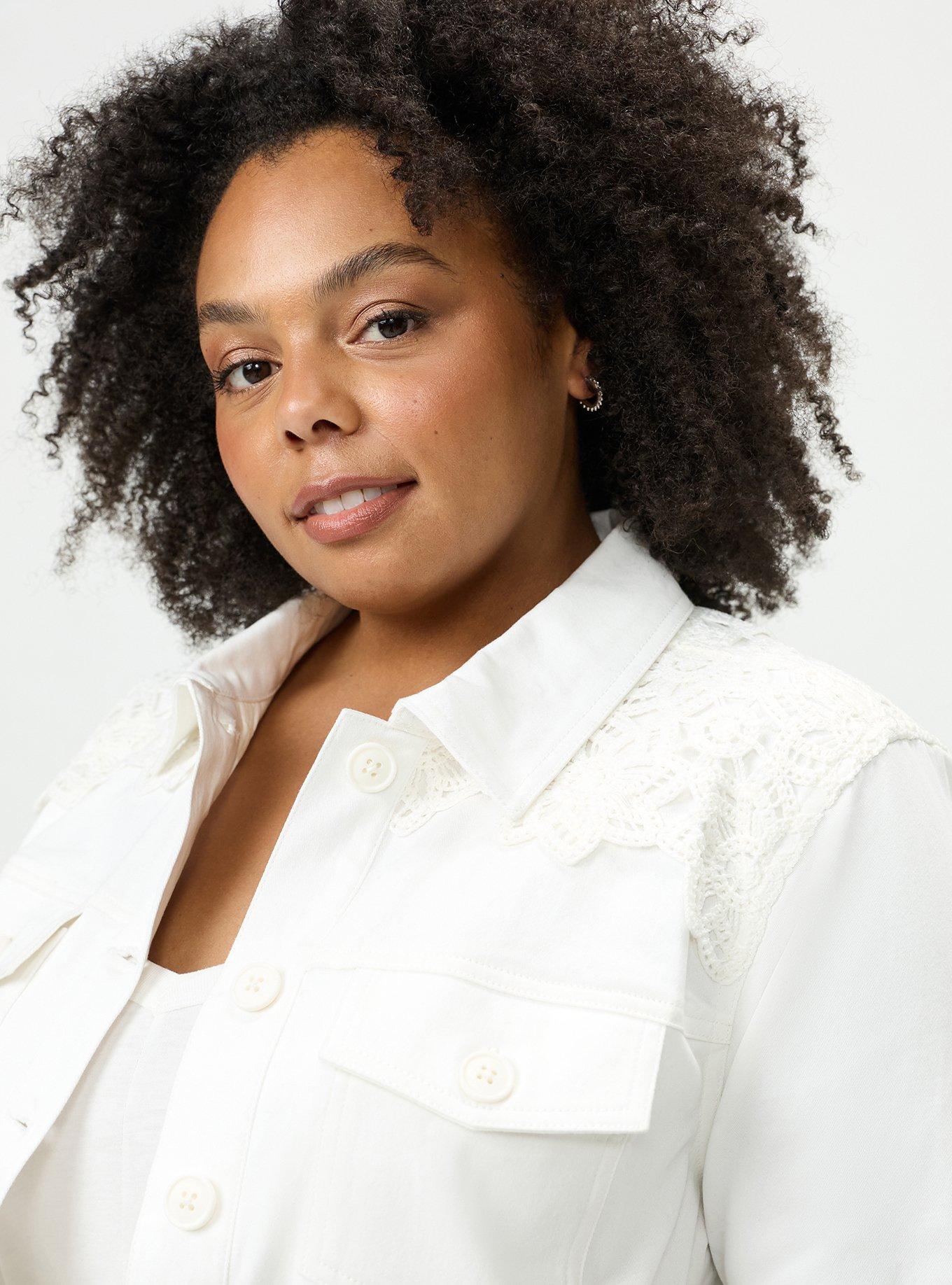 Plus Size Crochet Twill Anorak Jacket, WHISPER WHITE, alternate