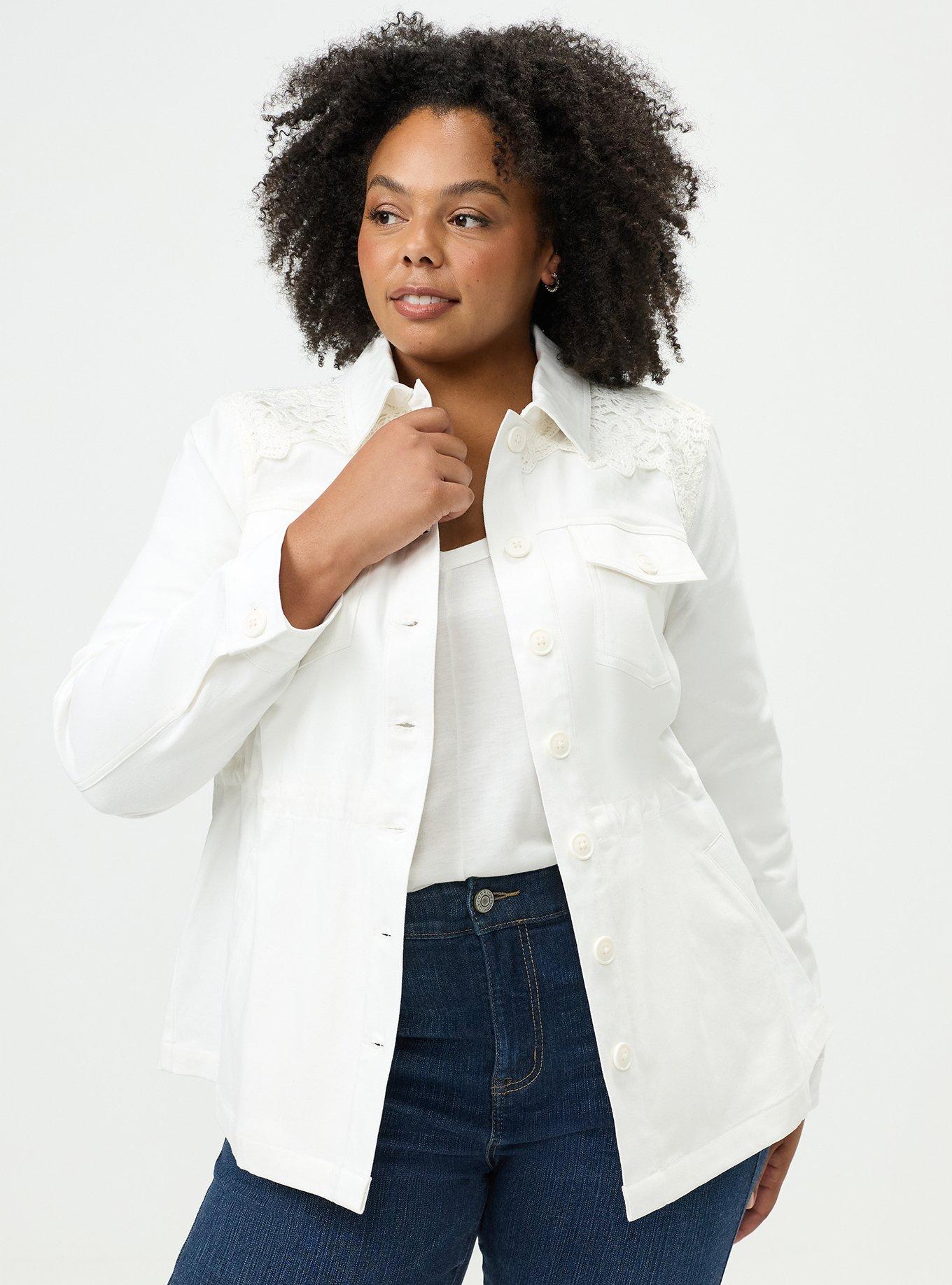 Plus Size Crochet Twill Anorak Jacket, WHISPER WHITE, hi-res