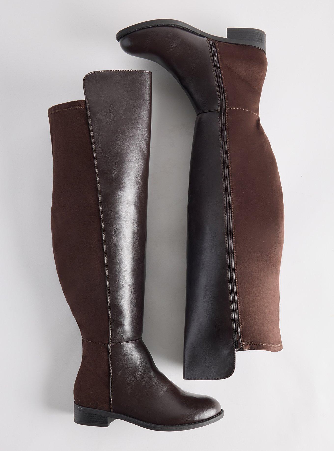 Plus Size Stretch Back Over the Knee Boot (WW), DARK BROWN, hi-res